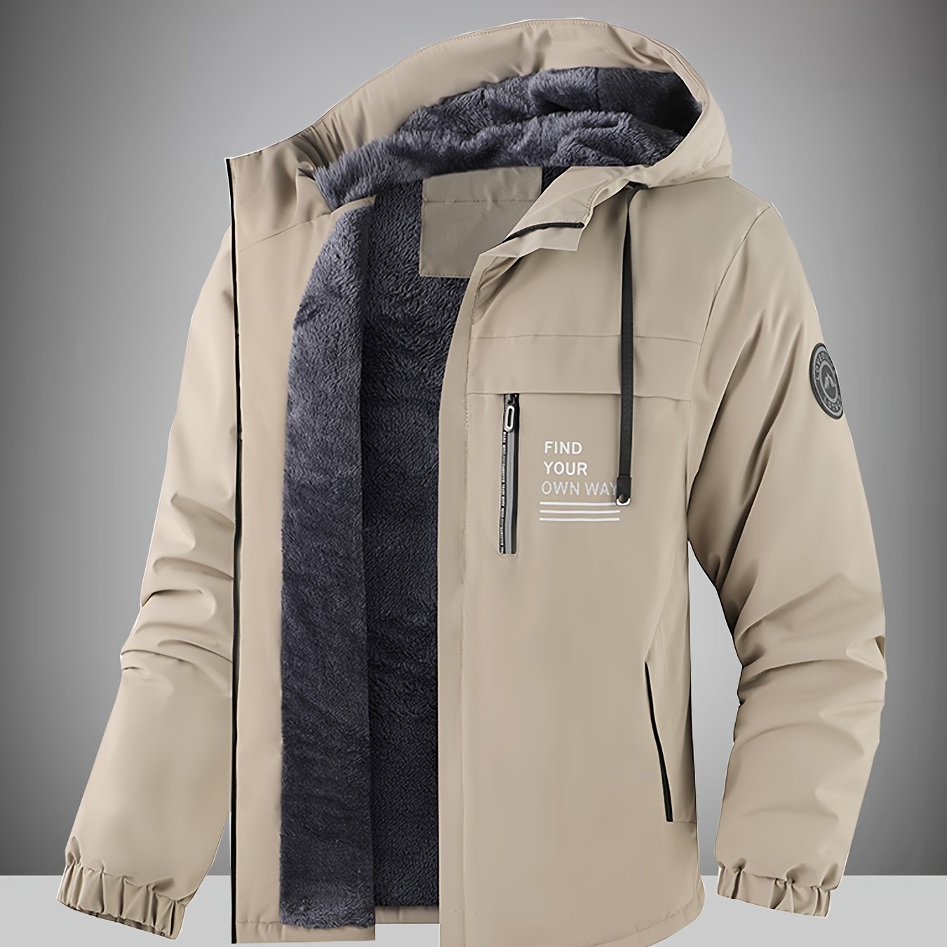 TEMU Men's New Autumn Winter Fleece-lined Hooded Jacket, Warm Interior, Fabric Suitable For Outdoor Hiking, Business , And Daily Commuting; Western