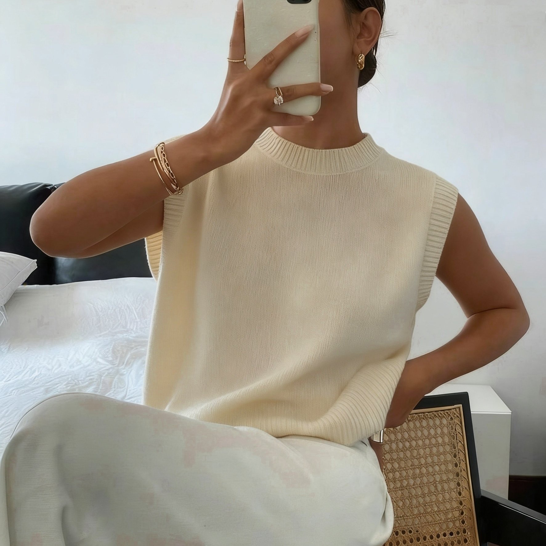 TEMU Women's Summer Casual Thin Vest Sweater Sleeveless Loose Round Neck Layering