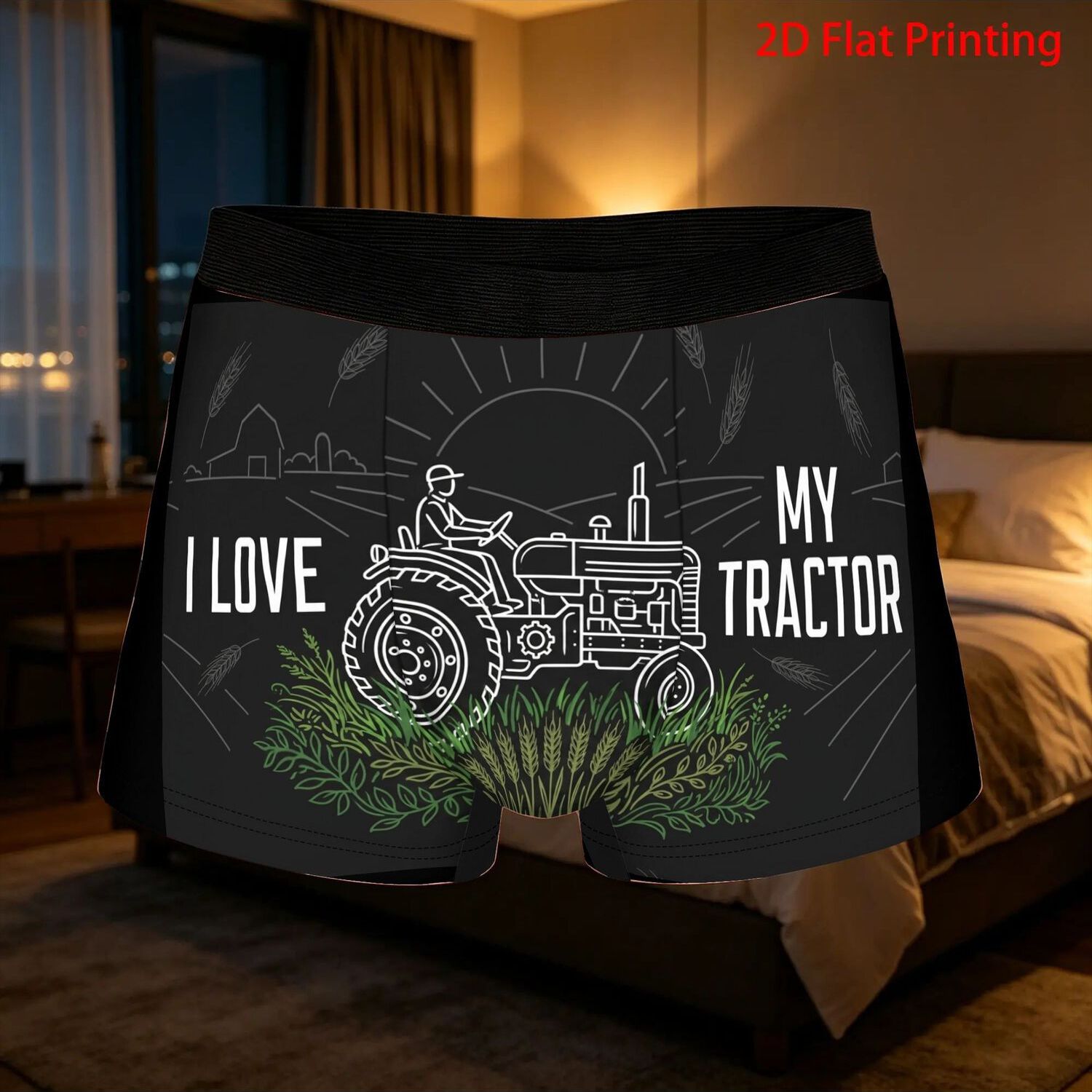 TEMU 1pc Farm Enthusiast Love My Tractor Sunrise Art 2d Flat Printing Underpants Breathable Panties Men's Underwear Ventilated Shorts Boxer Briefs