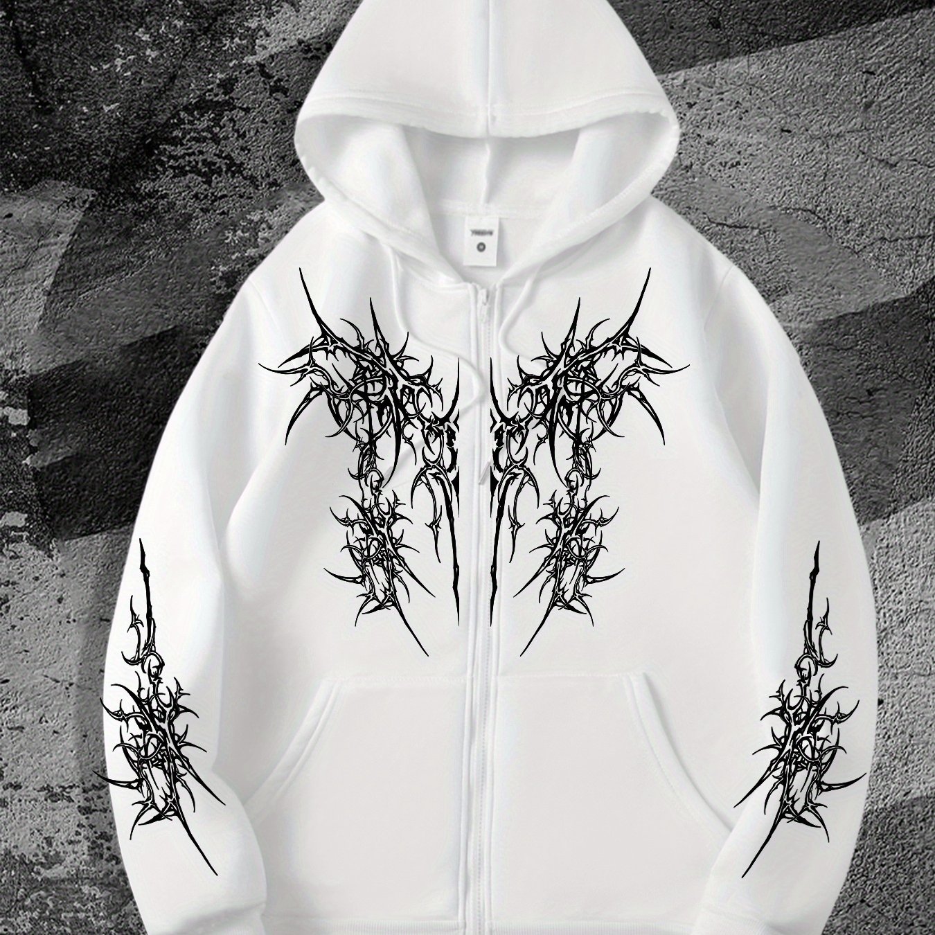 TEMU Men's Gothic Dark Zip-up Hoodie, Casual Fashion Streetwear Trendy Zip-up Sweatshirt, For Trendy Outfits, Autumn New