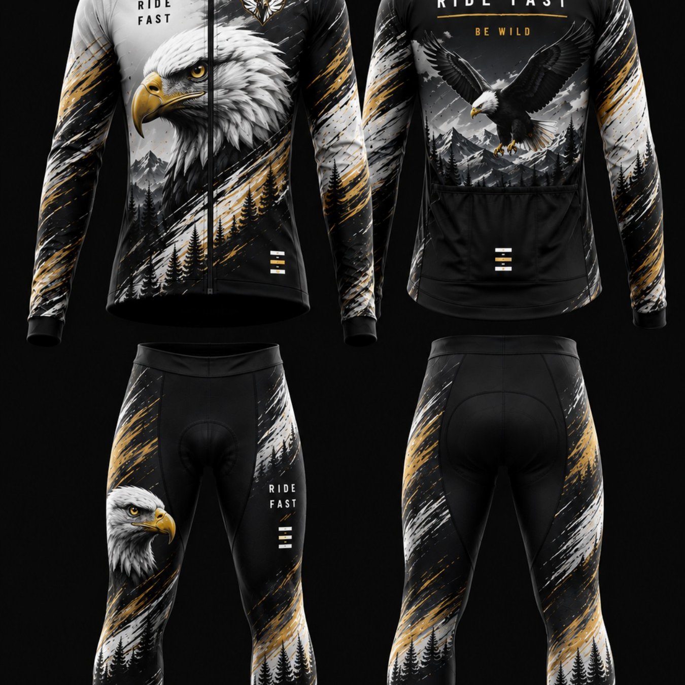 Image of Men Pattern Cycling Long Sleeve Set Outdoor Quick Dry 2pcs Suit Breathable Sportswear