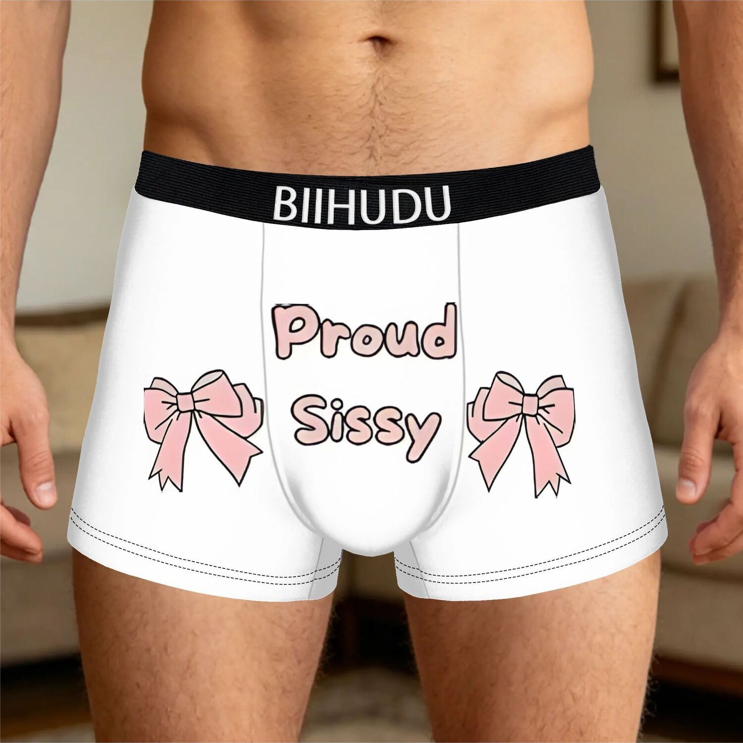 TEMU 1pc Sissy Bows Biihudu Underpants Breathbale Panties For Man Underwear Print Shorts Boxer Briefs