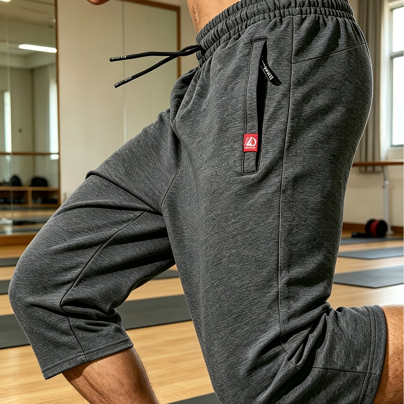 TEMU Men's Summer Casual Sport Capri Pants, Lightweight Breathable Comfortable Knit Fabric Shorts, Elastic Waistband With Drawstring + Zippered
