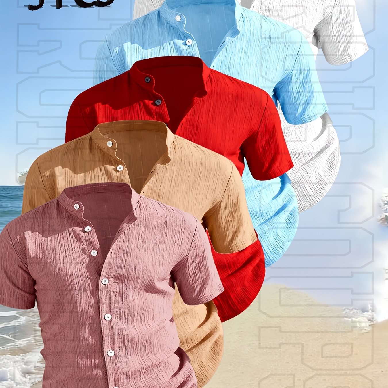 TEMU 5pcs, Men's Clothing Short Sleeve Shirts, 2026 Men's Clothing -up Collar Solid Color Shirt - Spring -quality Men's Short Sleeve Collar Button-up