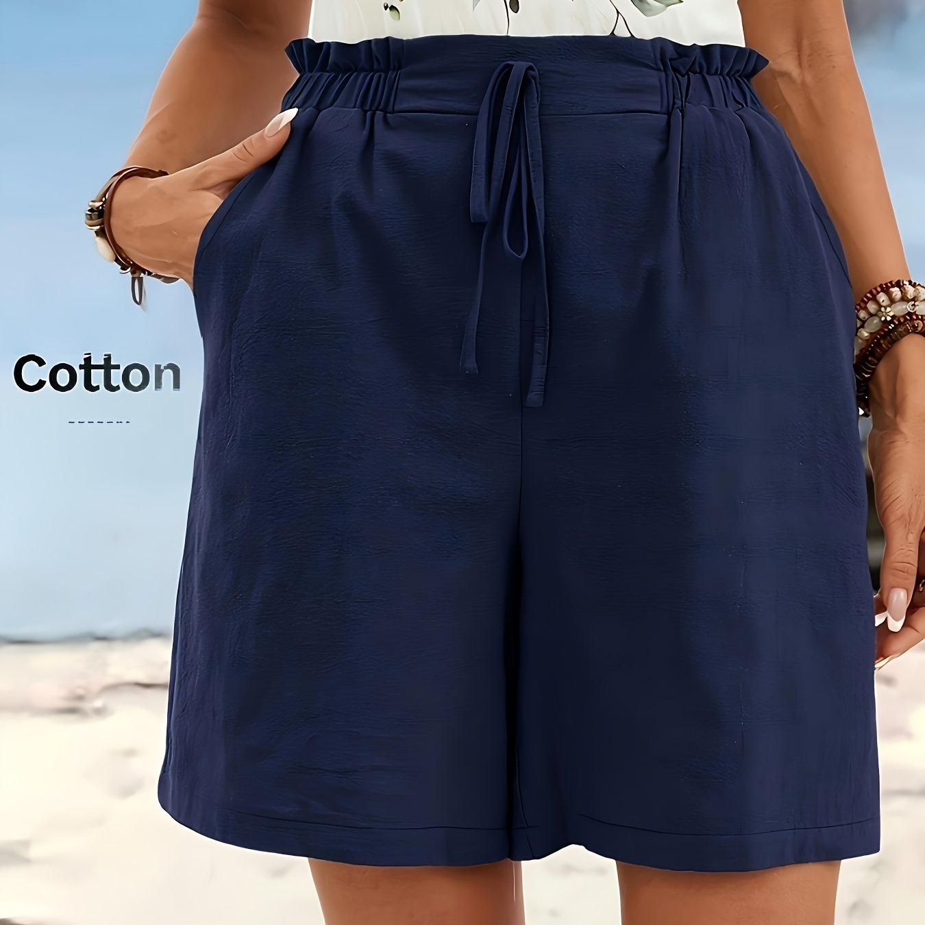 Image of Women's Casual Shorts, 100%, Breathable And Comfortable Fabric, Stylish Casual Vacation Shorts, Elegant Style