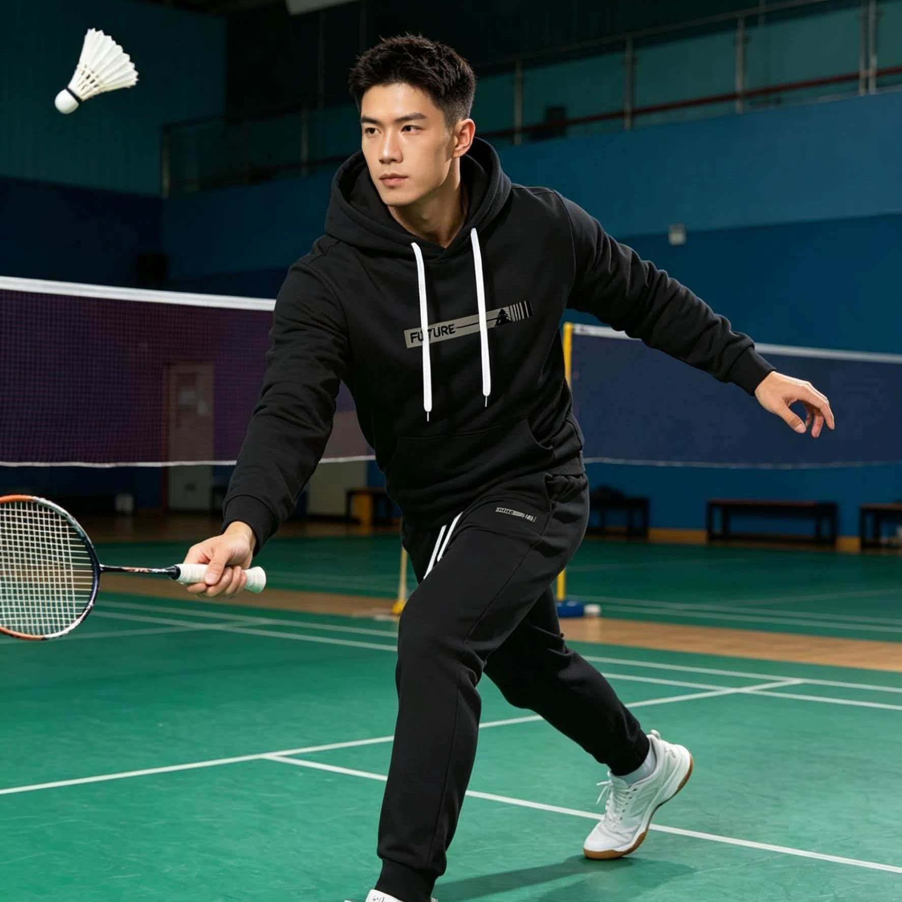 TEMU Men's Fall Winter Casual Athletic Hoodie And Long Pants 2pcs Set, Suitable For Outdoor Activities And Casual Wear, Sporty Style, Hooded