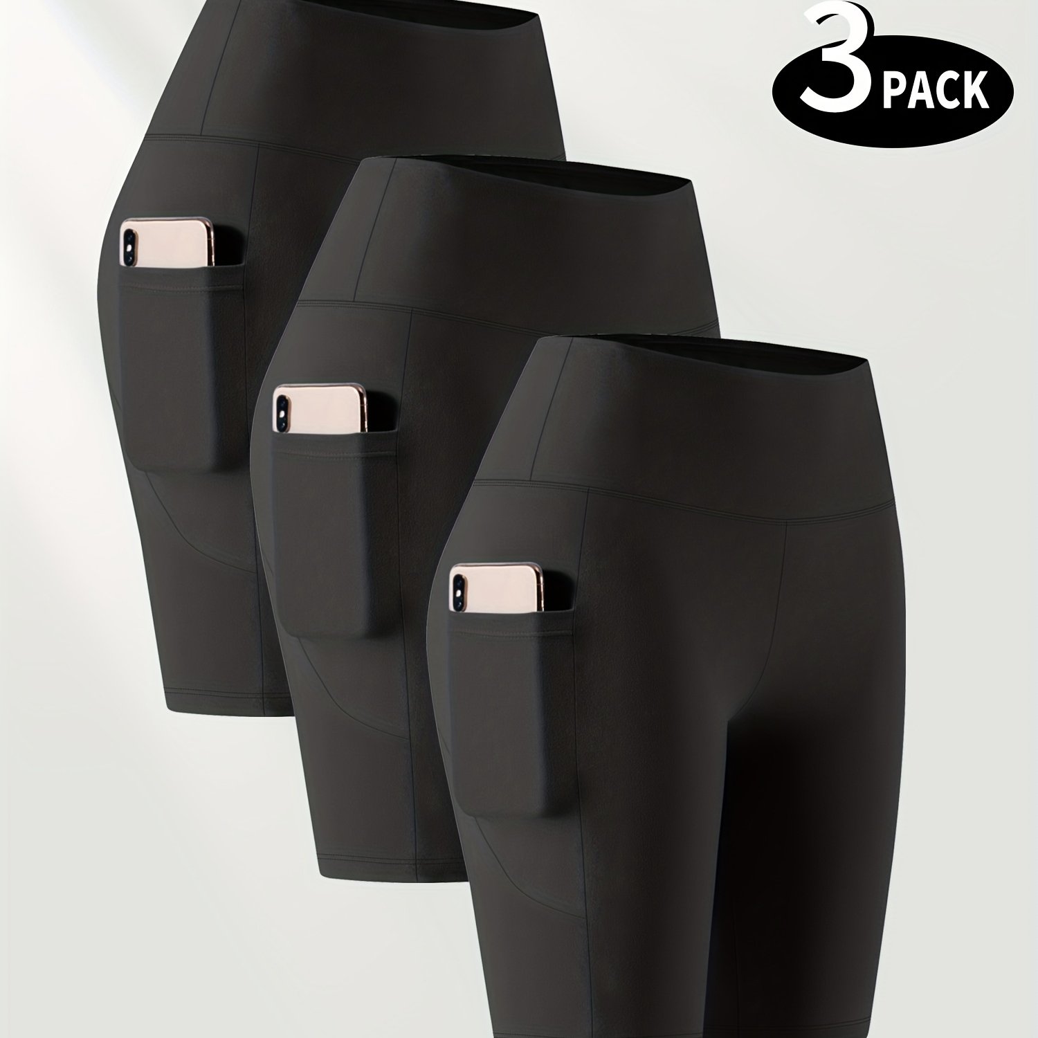 Plus Size, 3-pack Set --- Plus Size High-waist Shaped Pocket 5-inch Shorts, Promotional Style
