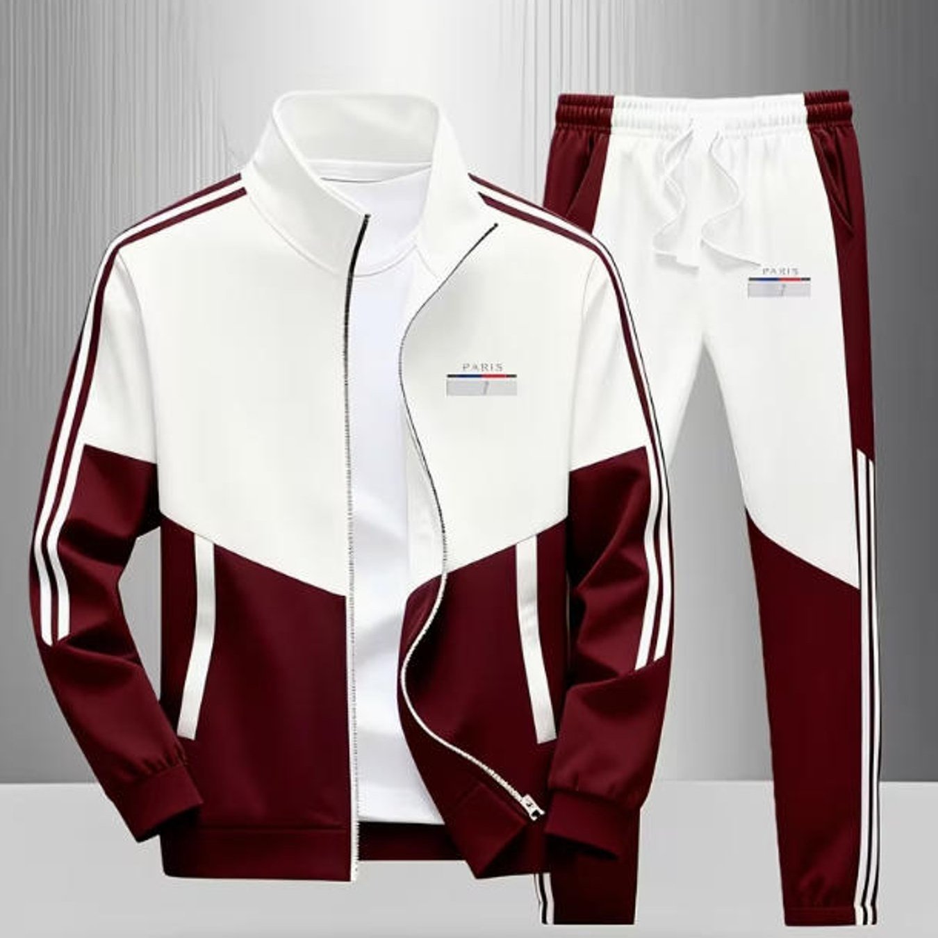 Image of Block Striped Paris Logo Tracksuits Men's Fashion Big Size Men's Wear Adult Men Sportswear Daily Wear Holiday Gift, Plus Size