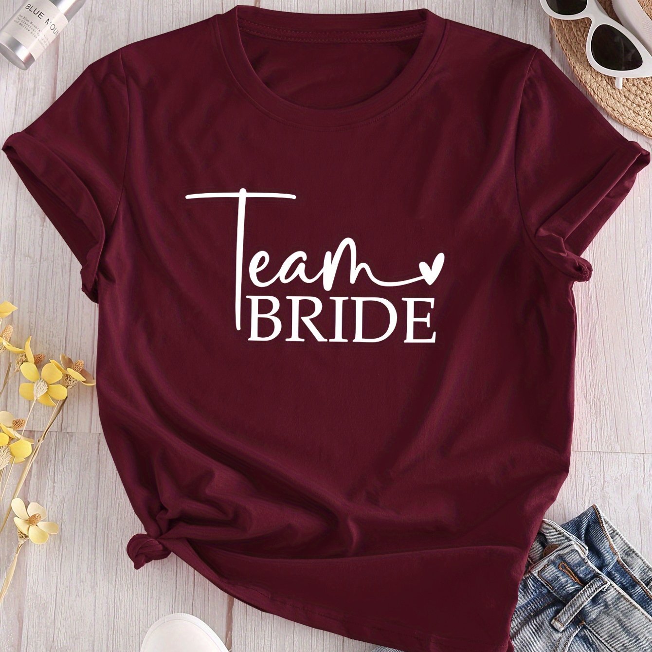 TEMU Camiseta con estampado de de novia y dama de honor - Cuello casual, cortas, lavable a máquina, largo regular, top de mujer
