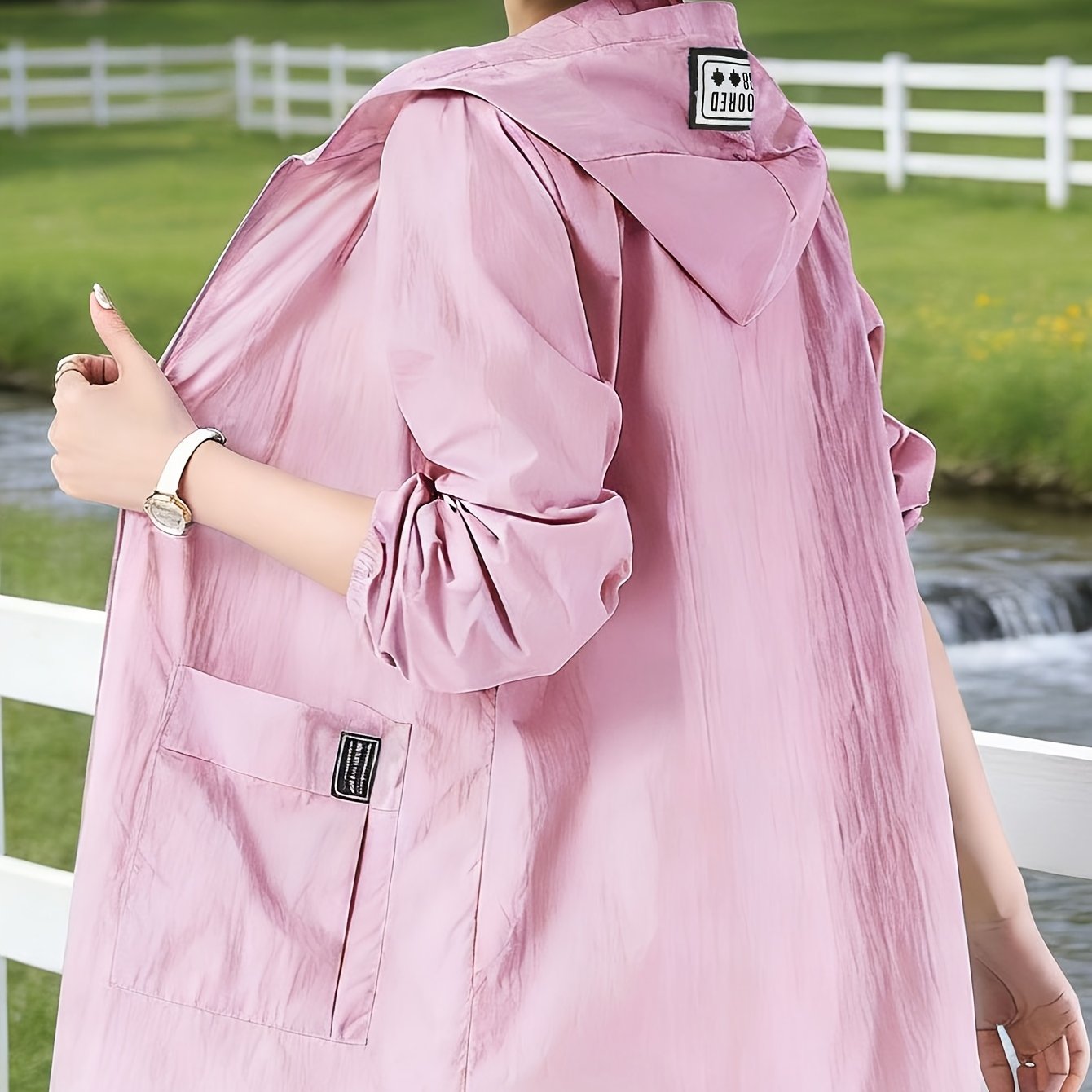 TEMU Plus Size, Plus Size Women's Casual Thin Hooded Jacket, New Summer Versatile Open Front Mid-length Coat, Street Style Lightweight Outerwear For