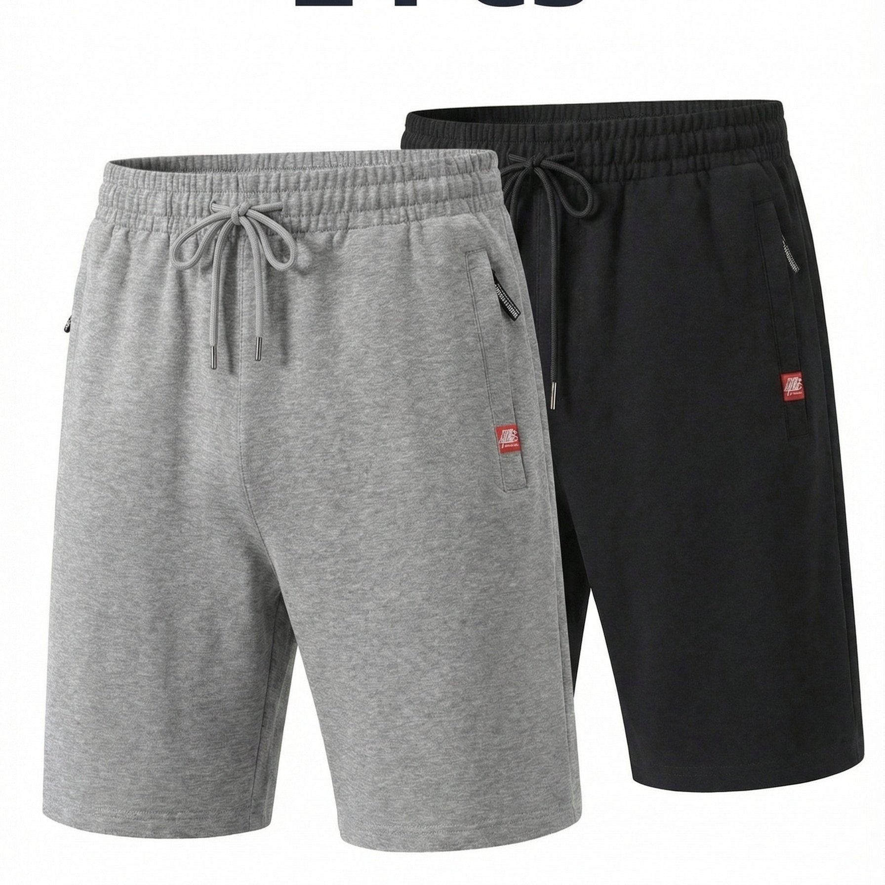 TEMU 2pcs Men' Casual Shorts, Ideal For Fitness, Solid Color Breathable Quick- With Zippered Pockets And Drawstring Waist, Suitable For Outdoor