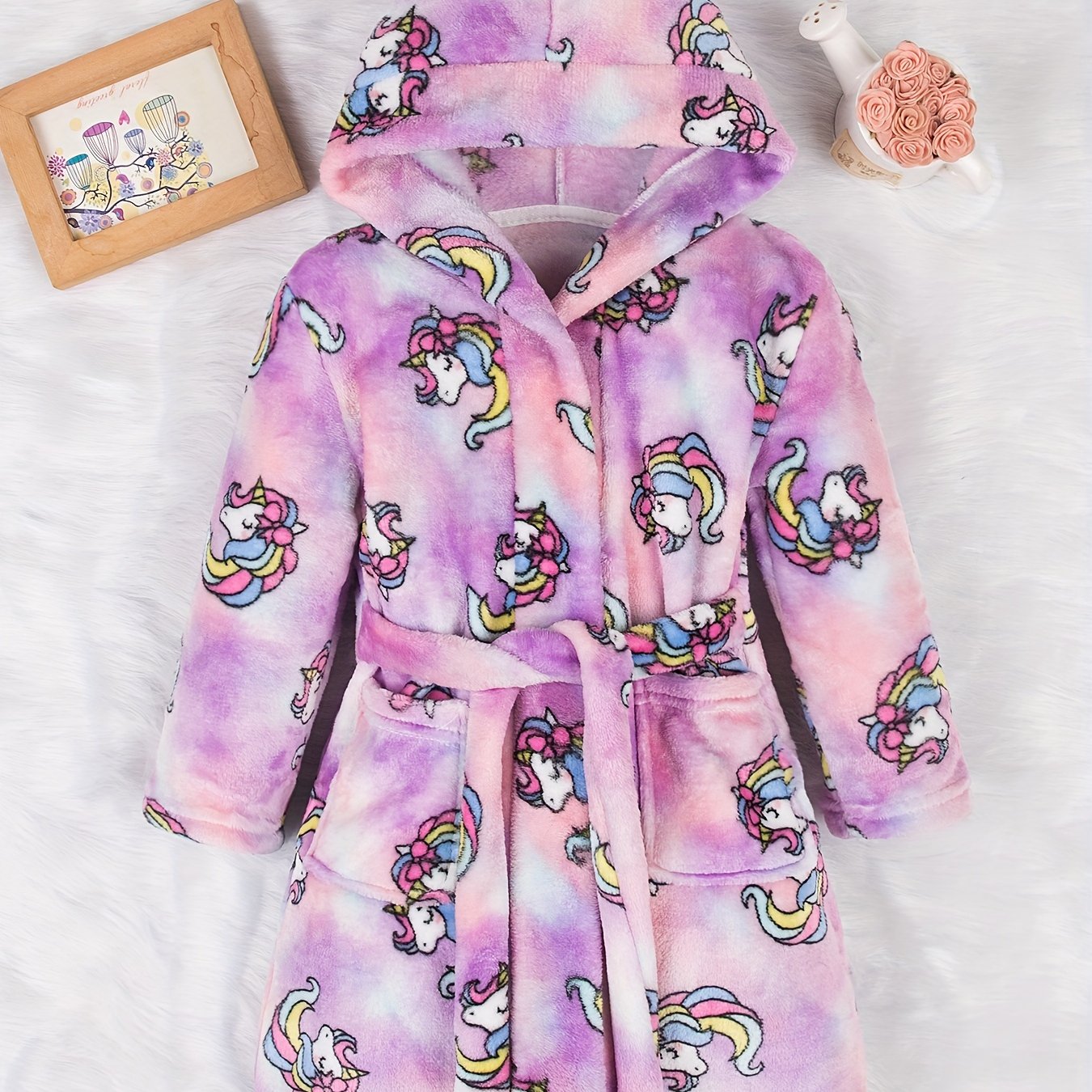 Girls' Robe, Flannel Print Soft Comfortable Party Bathrobe, Gift For Children Aged 2-11 Years