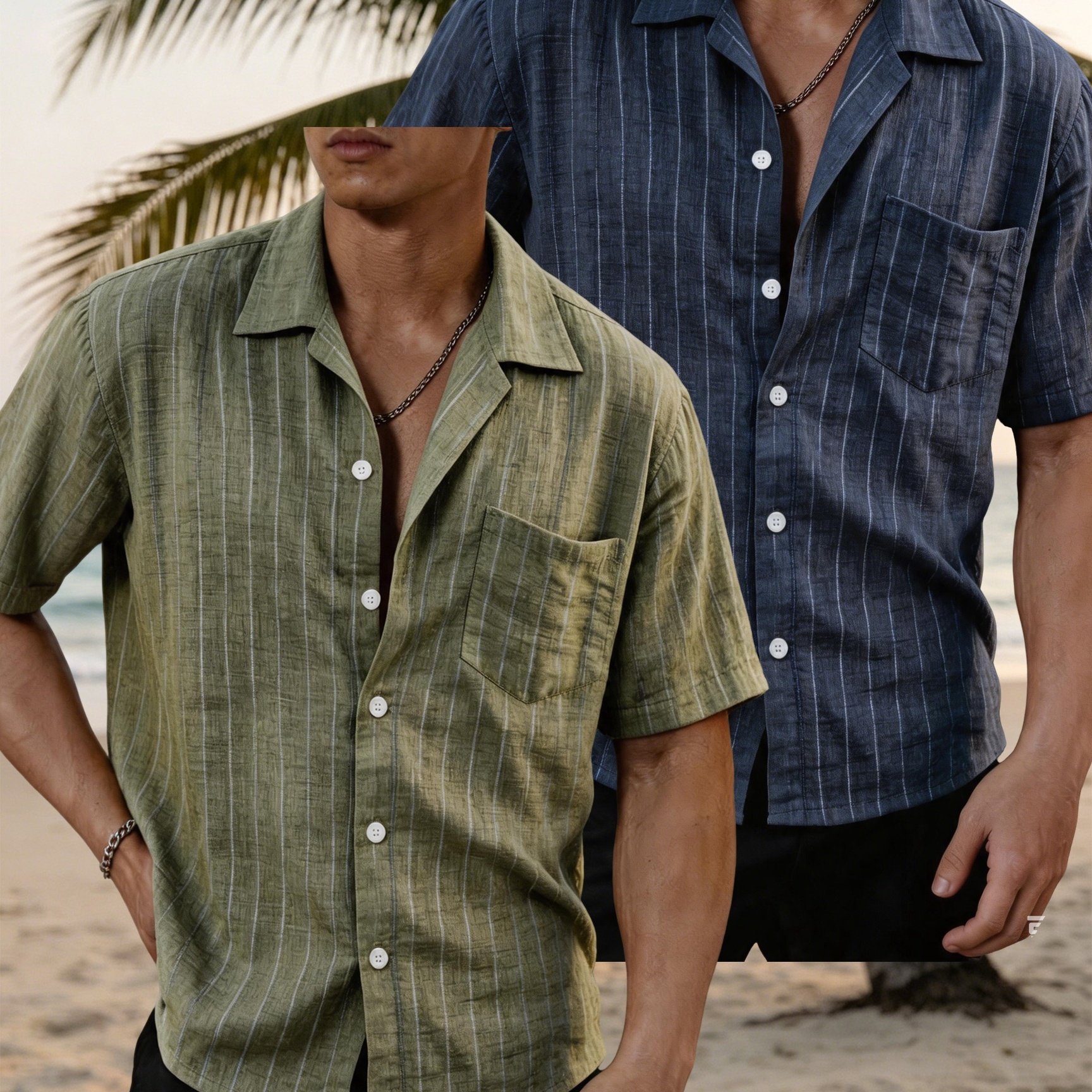 TEMU 2pcs Men's Striped Short Sleeve Shirts, Button- Casual Summer Tops With Chest Pockets. From Soft And Breathable Fabric With A Loose Fit, Perfect