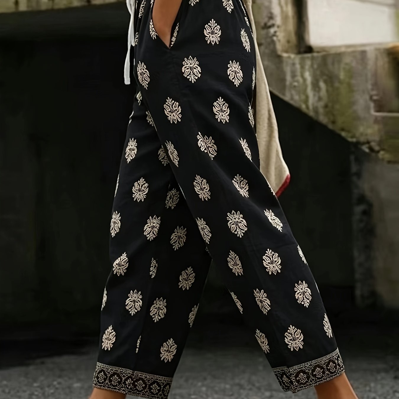 Women's Floral Pants, Fabric, Comfortable And Breathable, For Spring And Summer