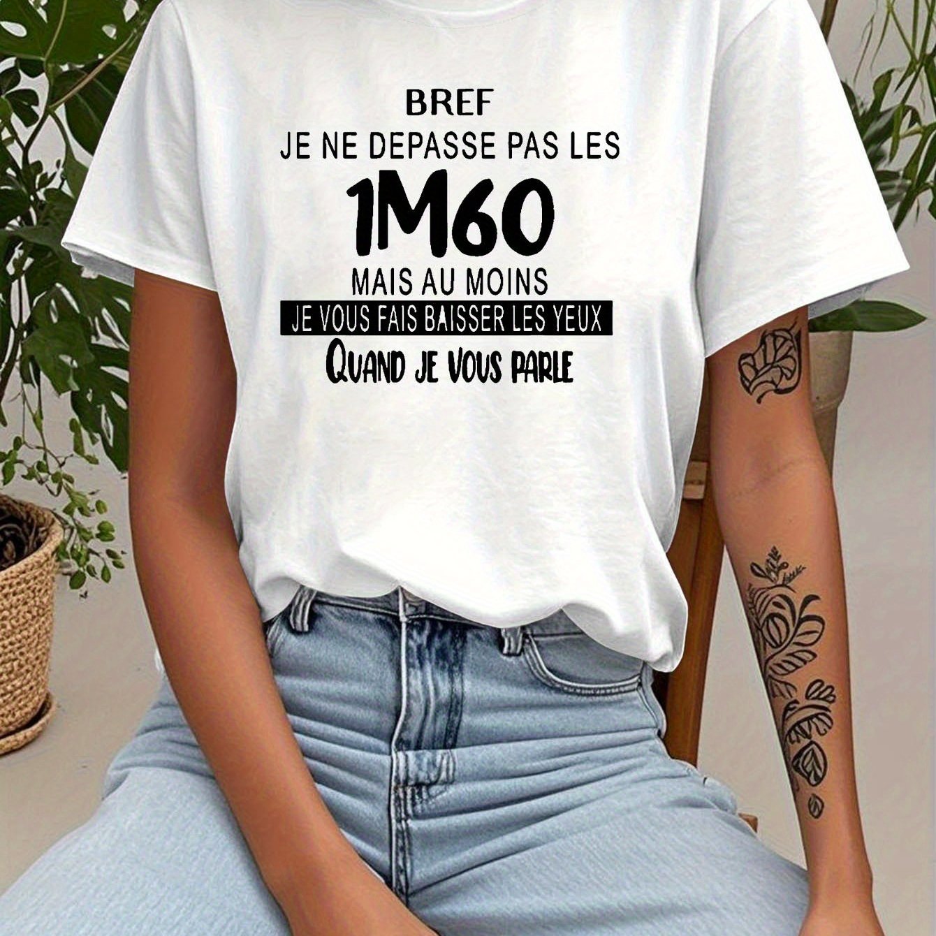TEMU T-Shirt Imprimé - Col Rond Décontracté pour Femme, de , de Sorties Quotidiennes