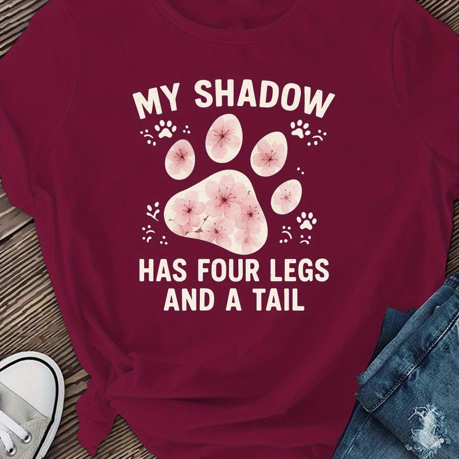 TEMU Cat Paw Printed T-shirt, Summer Women's Clothing, Women's Wear, Casual Loose Short-sleeved Top, Round-neck Top