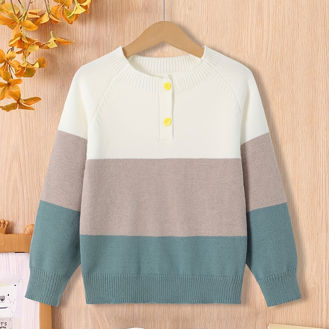 Image of Boys' Knitted Sweater, Stylish And Comfortable Striped Long-sleeve Pullover For Autumn/winter