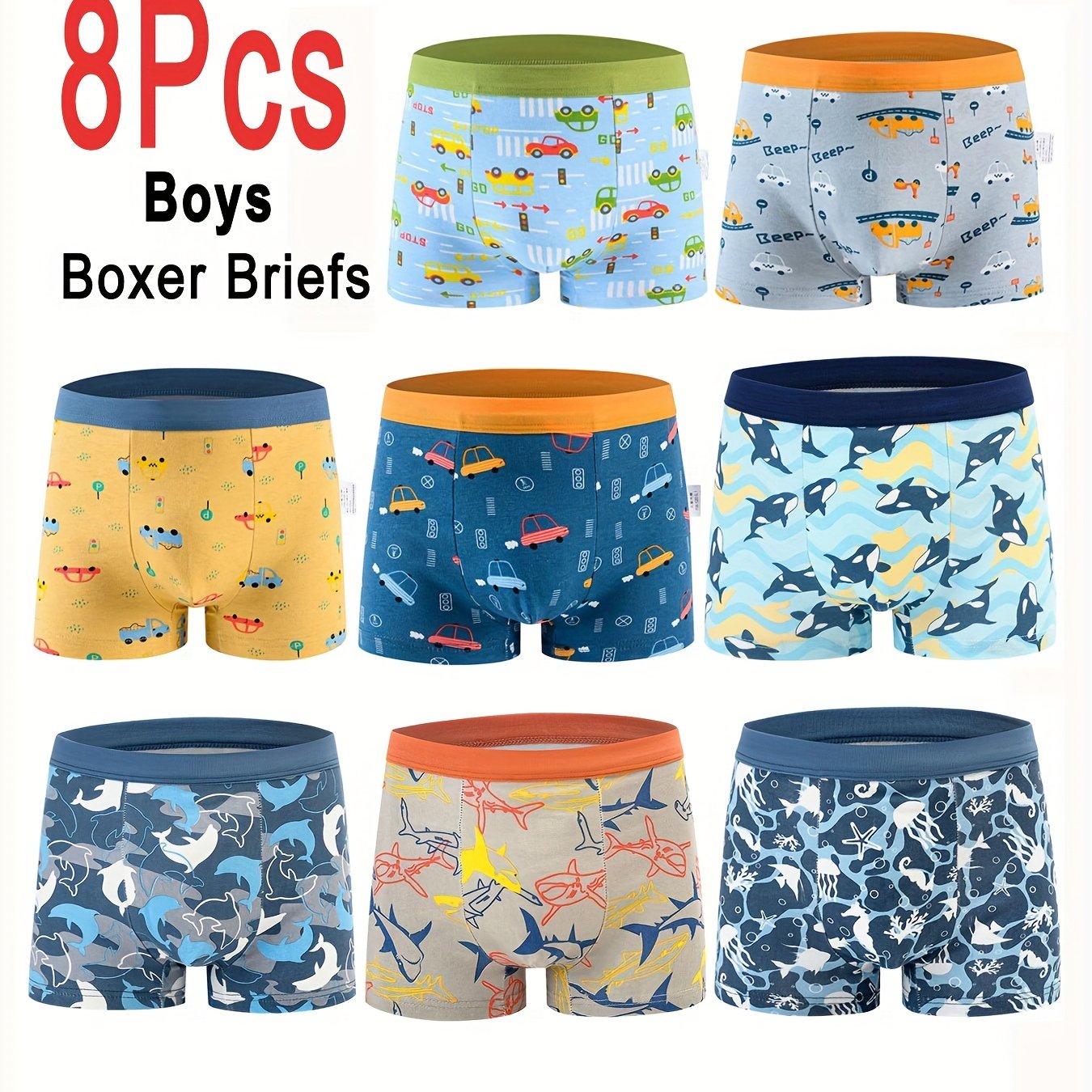 E-shop 8 Stk. Boxershorts für Jungen, niedliche Cartoon-Druck Shorts, Kinder-Sportunterwäsche für den täglichen Gebrauch