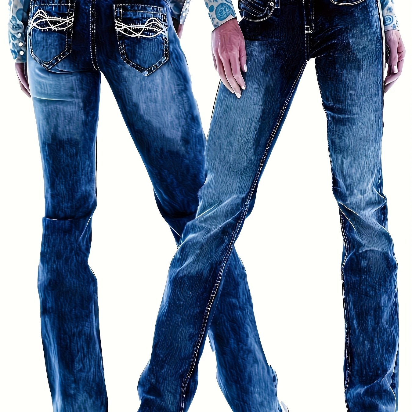 Women's Fashion Embroidered Denim Flare Pants