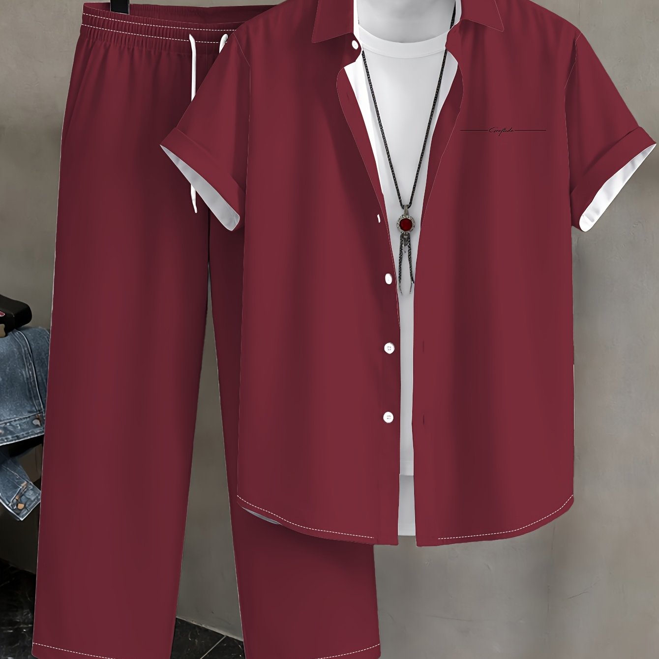 TEMU Men's Summer Casual Printed Short-sleeve Shirt   Long Pants 2pcs Set, Short Shirt For Daily Wear, Men's 2pcs Set, Casual Outdoor Printed Long