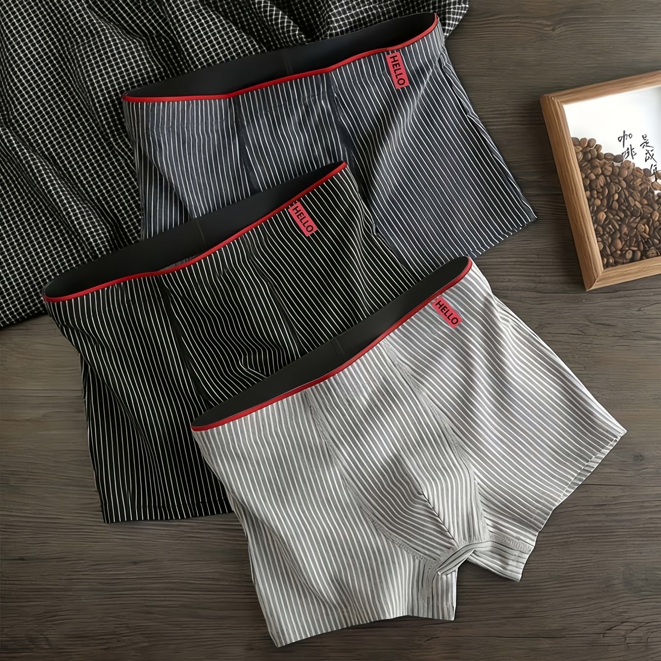 TEMU Lot de 3 boxers pour homme - Sous-vêtements extensibles à rayures , tissu et respirant, lavables en machine, rayures assorties pour un confort
