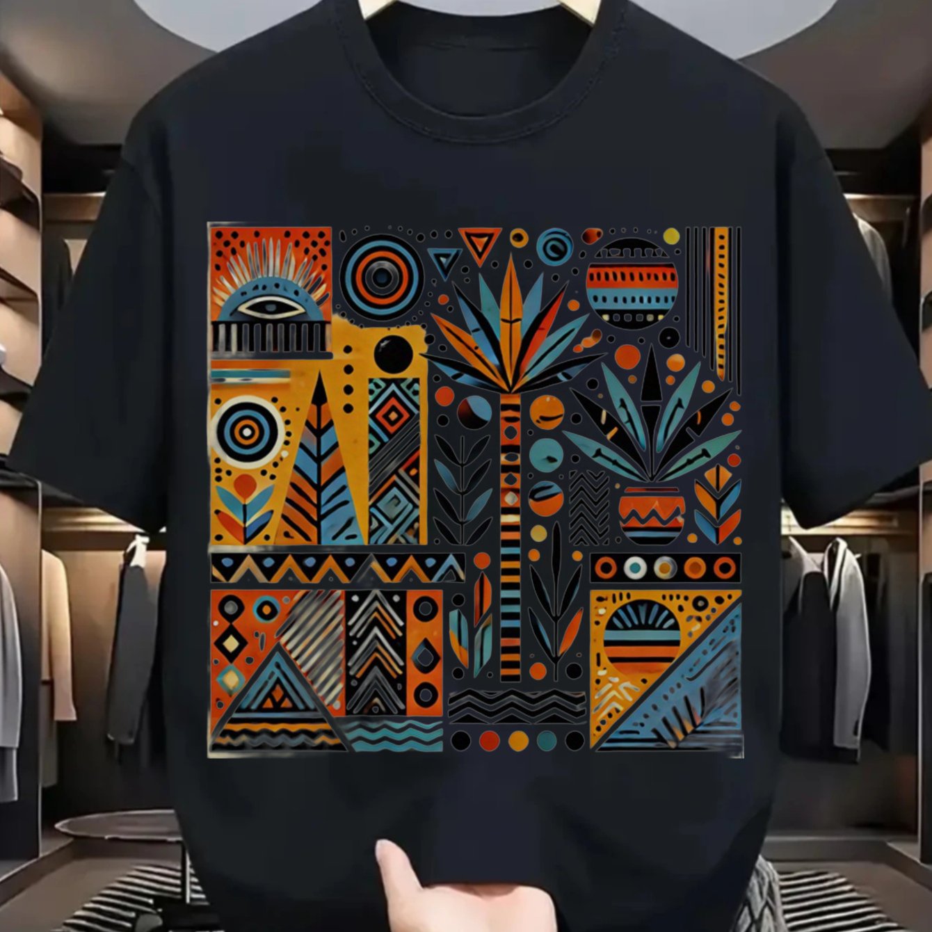 Men's With Tribal Pattern Graphic Design- Casual Short Sleeve Tee Shirt For Men