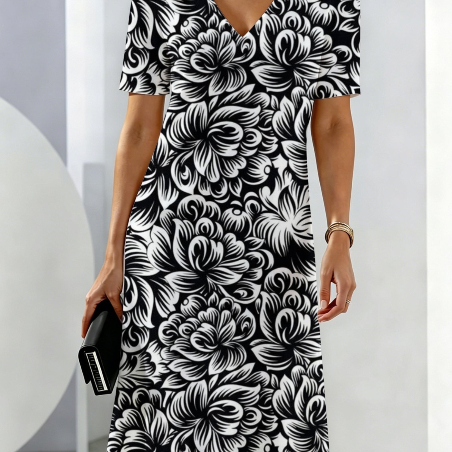 Image of Women's Summer Dresses Black And White Floral Pattern Breathable And Comfortable Summer Wear Perfect For Dates Party Dress Summer Dress