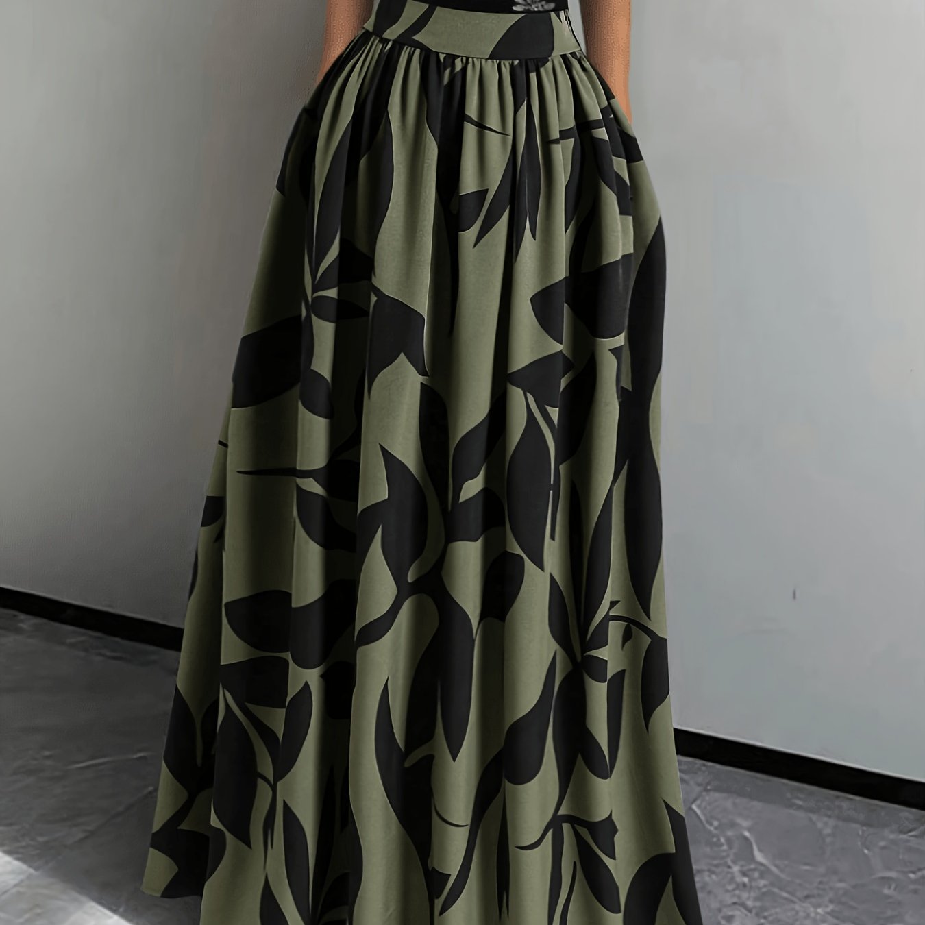 Women's Wide-length Watercolor Midi Skirt - High-waisted Loose Skirt Suitable For Spring Summer Fall, Elegant Office To Casual Wear, Machine Washable Skirt