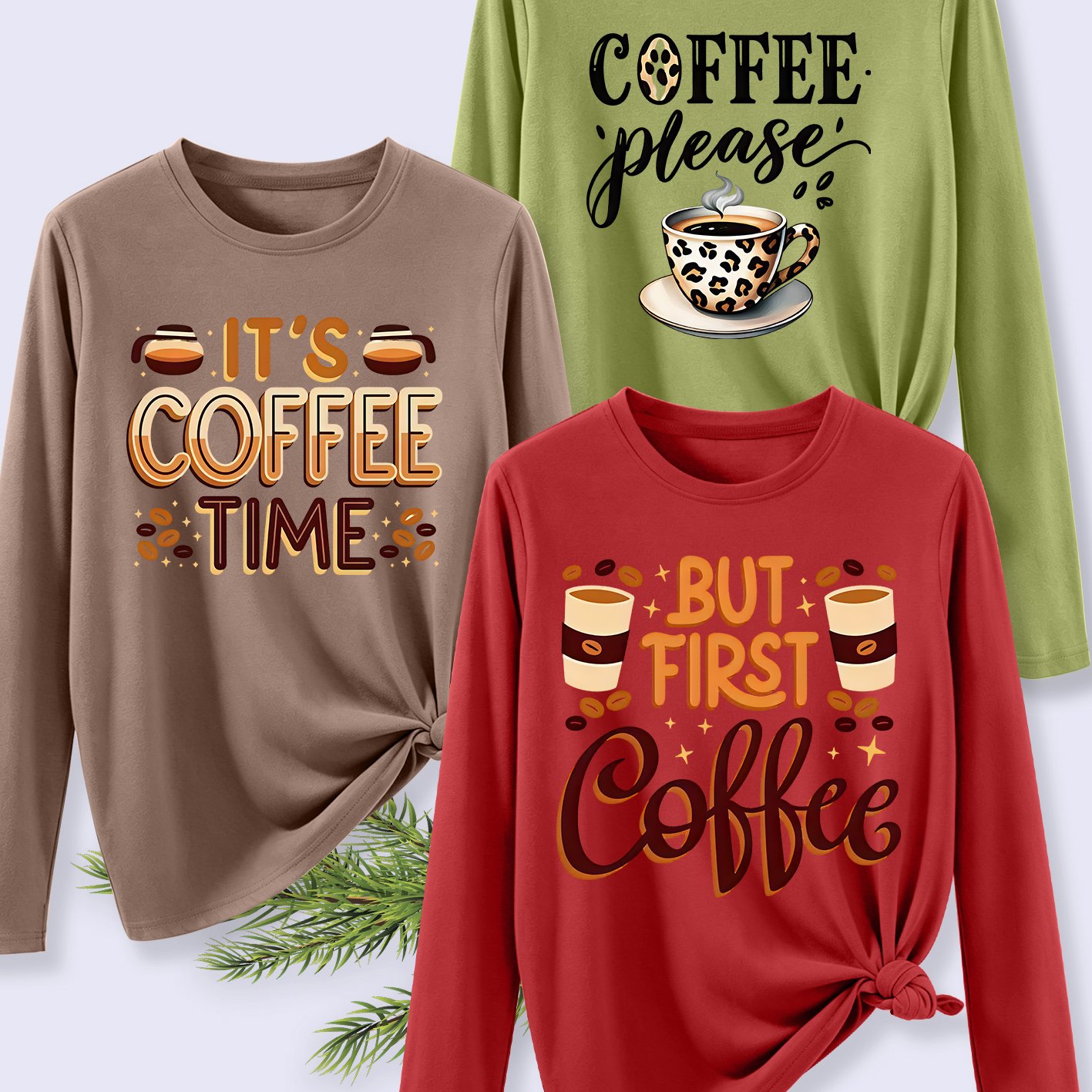 TEMU 3pcs Women's Plus Size Oversized Long Sleeve T-shirts - Loose Fit Blouses With Cross & Branches Heart Print, Round Neck Stretch Fabric Suitable