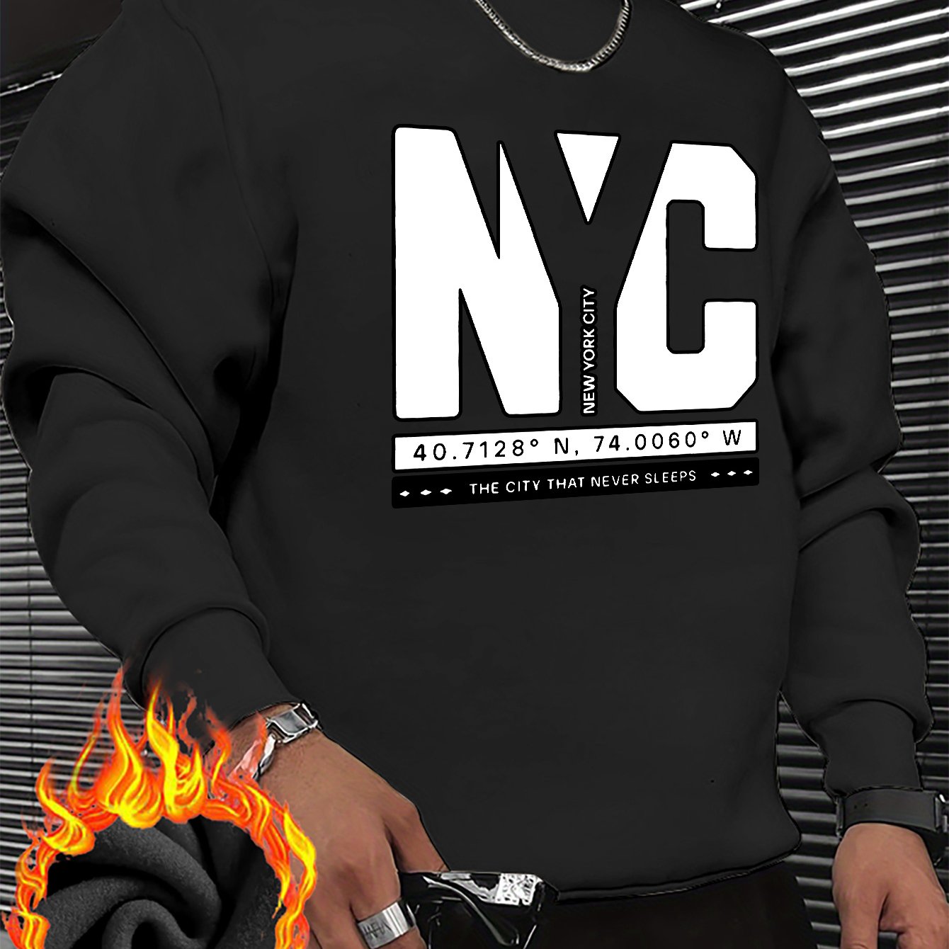 TEMU Men's Fashion Trend Printed Thick Knit Crew Neck