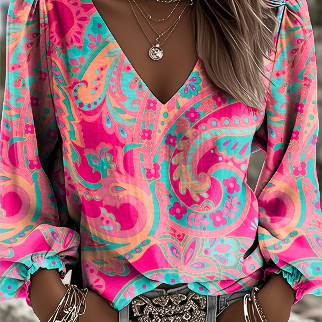 TEMU Plus Size, Plus Size Women's 2d Graphic Printing Women's Casual -neck Shirt 2026 New Women's Valentine's Day Floral Pattern Printed Long-sleeved