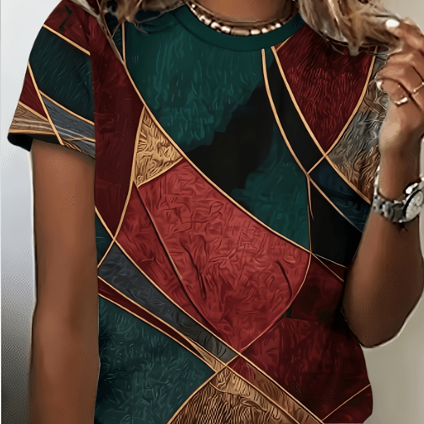 TEMU Women's Short-sleeve Top - Block Shirt With , Casual Style Suitable For Warm Weather, Machine Washable Layering Piece For Es Or Skirts