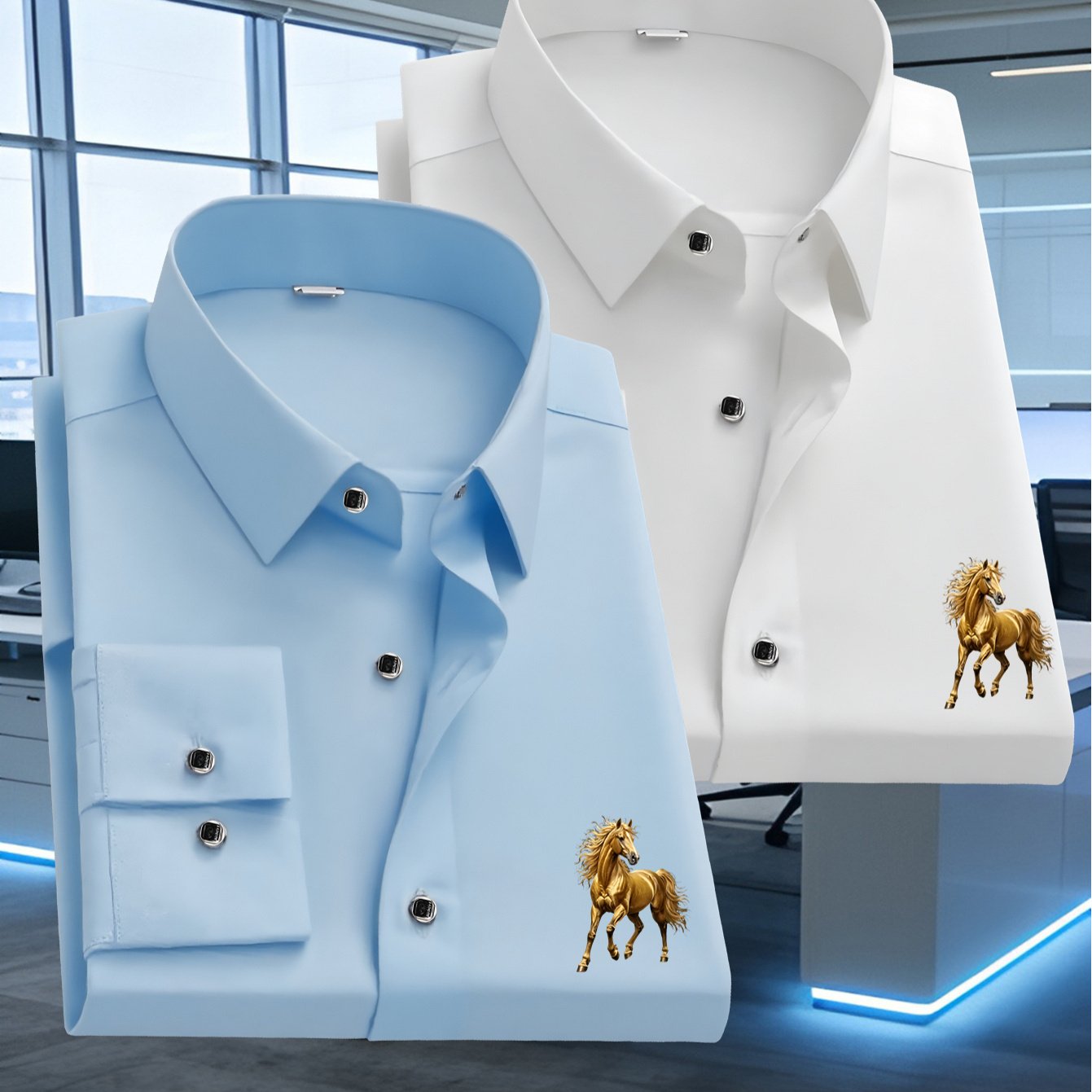 TEMU 2pcs Men's High-end Long-sleeve Shirts, Fashionable Printed Shirts, Suitable For Formal Business And , Stylish And Casual Design, Breathable And