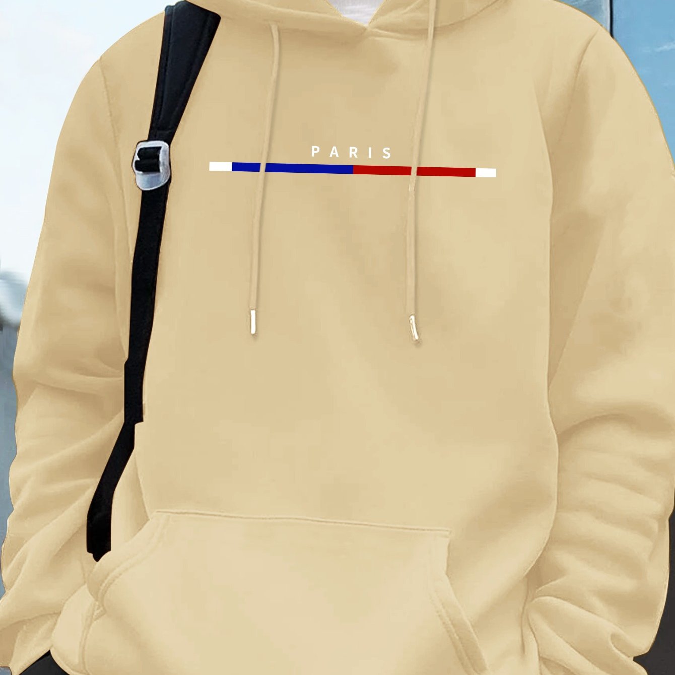 TEMU Men's Casual Geometric Graphic Hoodie - Knit Fabric Pullover With Drawstring And Kangaroo Pocket, Polyester Blend With Elastane, Slight Stretch, Hooded - For Spring/fall Season