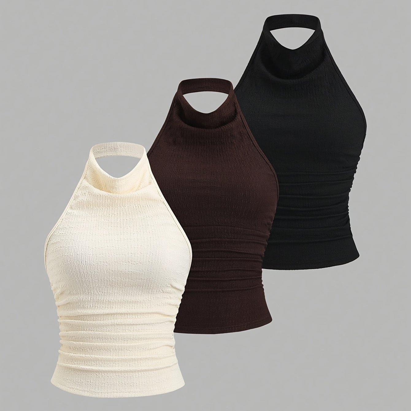 TEMU 3pcs Y2k New European Style Halter Top, Draped Neck Waist Design, Pure Sexy Tight Tank Top, And Slim High-elastic, Dating Wear Women