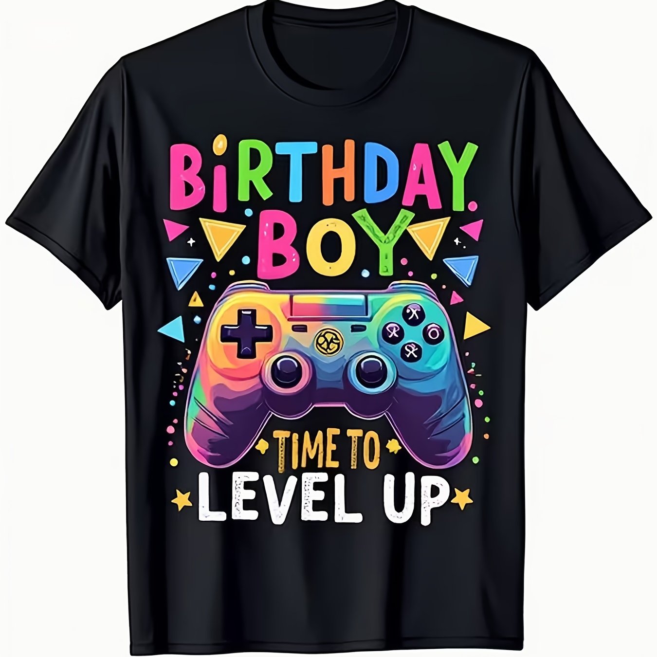 Boy's Birthday " Level Up" Video Game Birthday Gamer T-shirt - Featuring A Colorful Game Controller Design And "level Up" Text