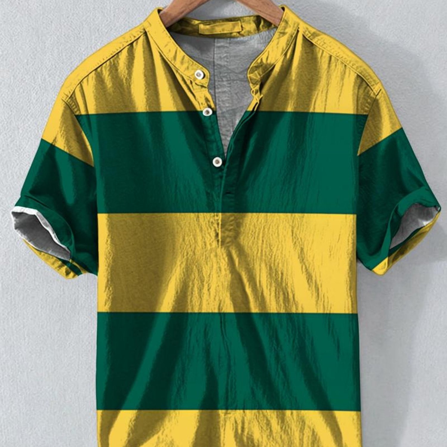 Image of Men's Henley Shirt, Mixed Colors, Multiple Sizes, Polyester Fabric, Dark Green And , Stylish, Comfortable, Casual Top