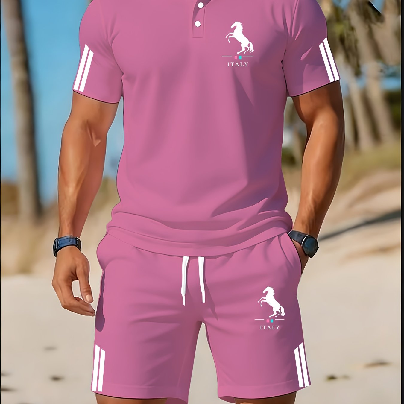 TEMU Solid Color Minimalist Golf Shirt Set For Men, Quick-drying, Sweat-wicking, Non-ironing, Versatile Summer Outfit For Workplace Daily