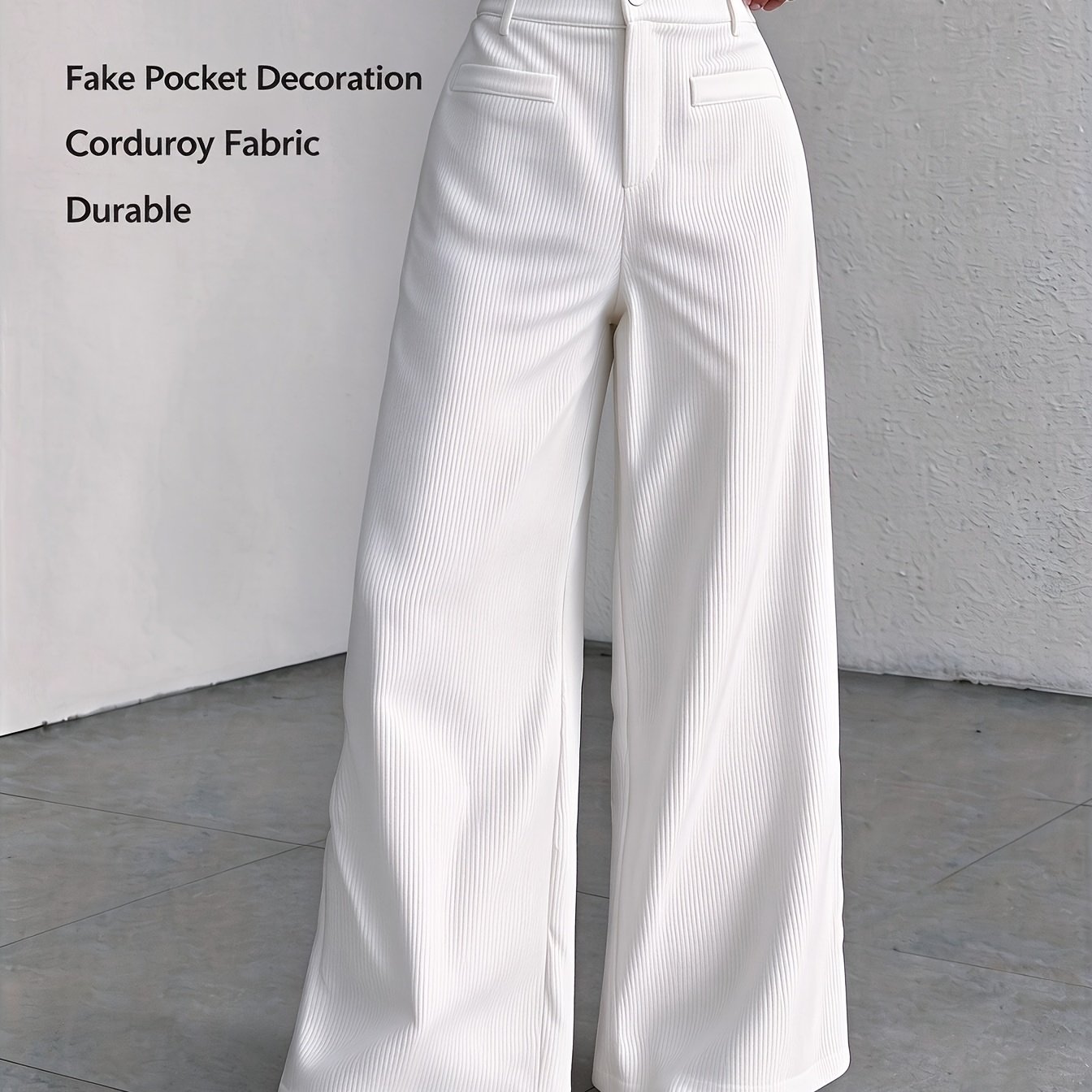 TEMU Fall Winter Elegant Fashion Corduroy Wide-leg Pants - -friendly Fabric, Washable And Durable, Feel, Machine Washable, Commute And Casual Use,