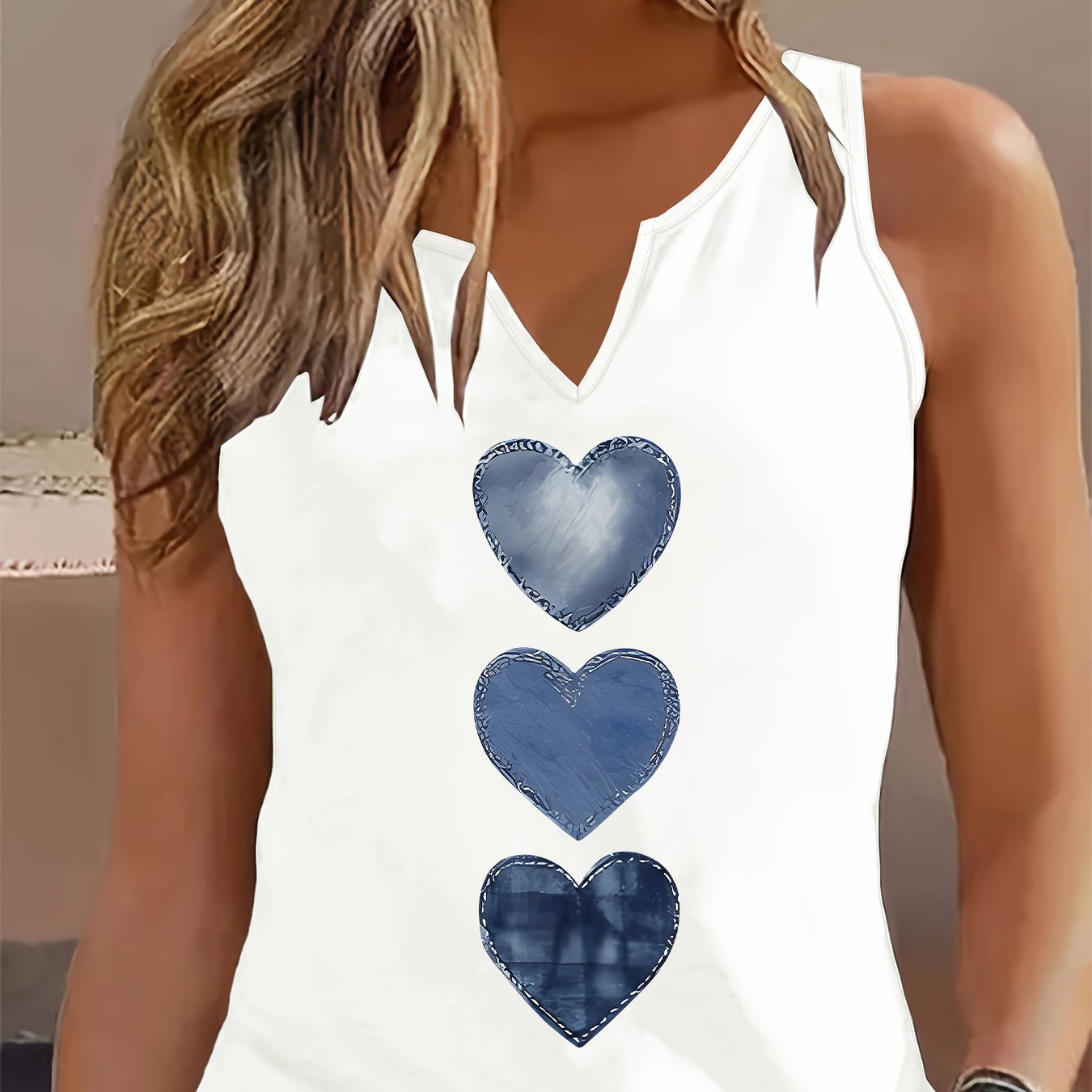 TEMU Fashionable Women's Tank Top With A Printed V-neck Design, Perfect For A Cool And Versatile Spring And