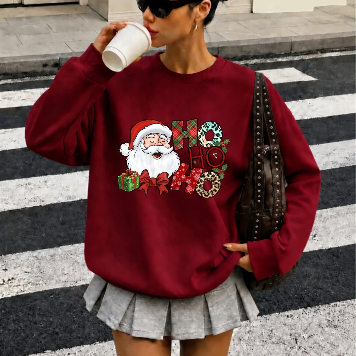 TEMU Sudadera de Cuello para Mujer - Estampado de Santa Claus con Tema Navideño - Cómoda y Casual para Deportes y Correr, Elegante y , Abrigada para