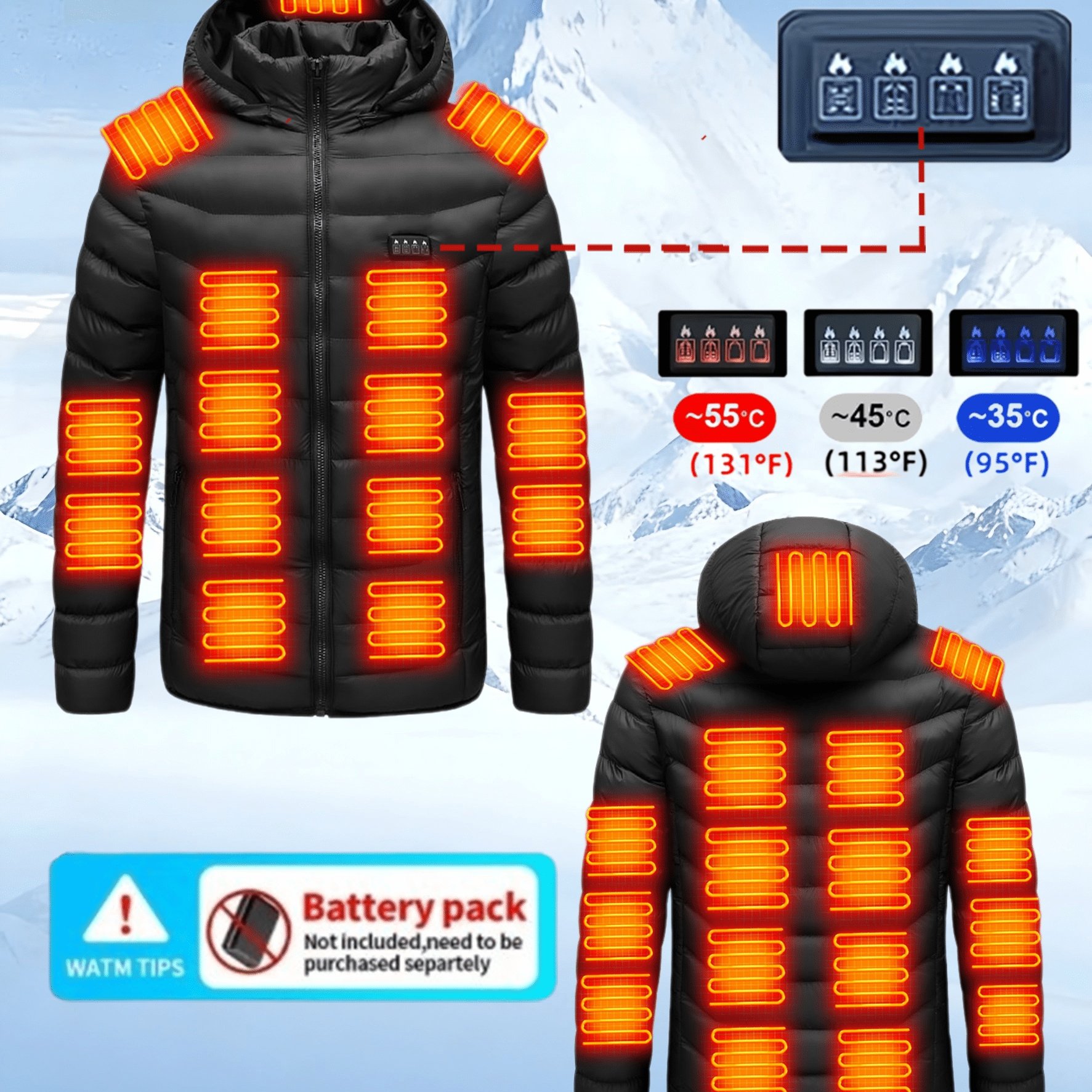 TEMU New 37-zone Heated Electric Jacket: Pocketed Pullover, Unisex Style. Ideal For Autumn & Winter Outdoor Activities, Halloween, Christmas And New