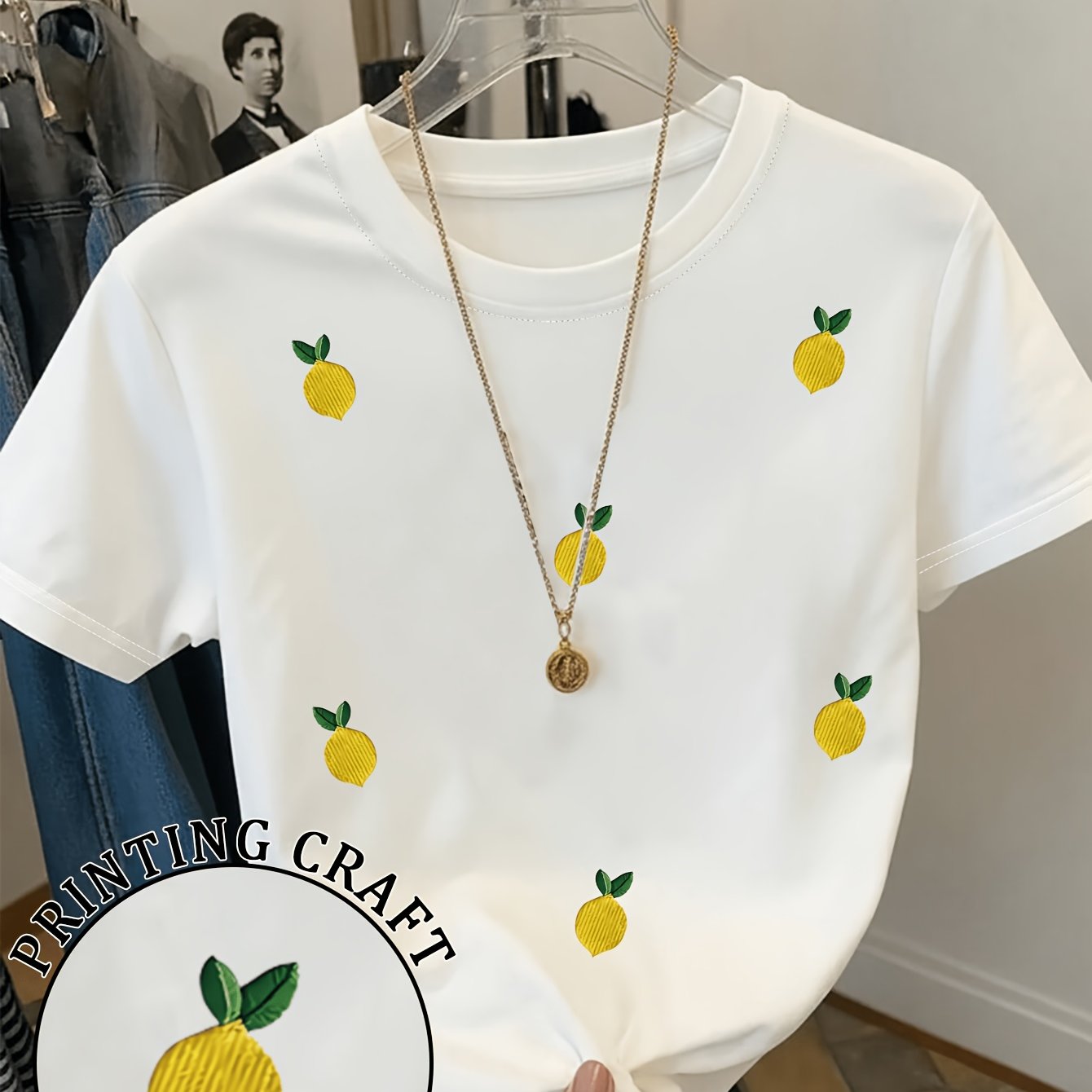E-shop Modisches Damen-T-Shirt mit Frucht-Print Thermotransferdruck, ein neuer Frühjahr/Sommer-Stil. Hergestellt aus bequemem, weichem atmungsaktivem