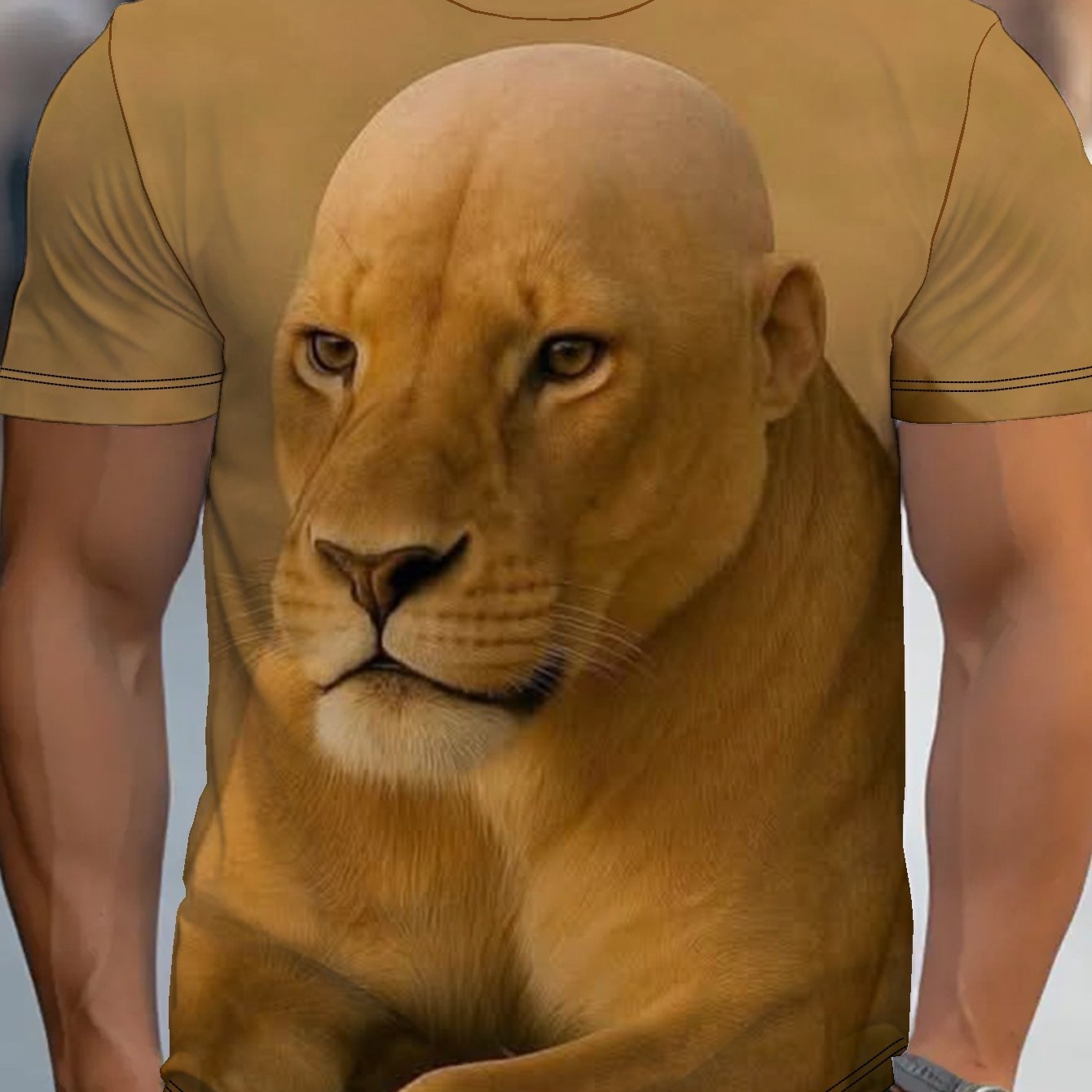 TEMU Fun Lion Men's T-shirt, Print Graphic Design, Round Neck Short Sleeve T-shirt