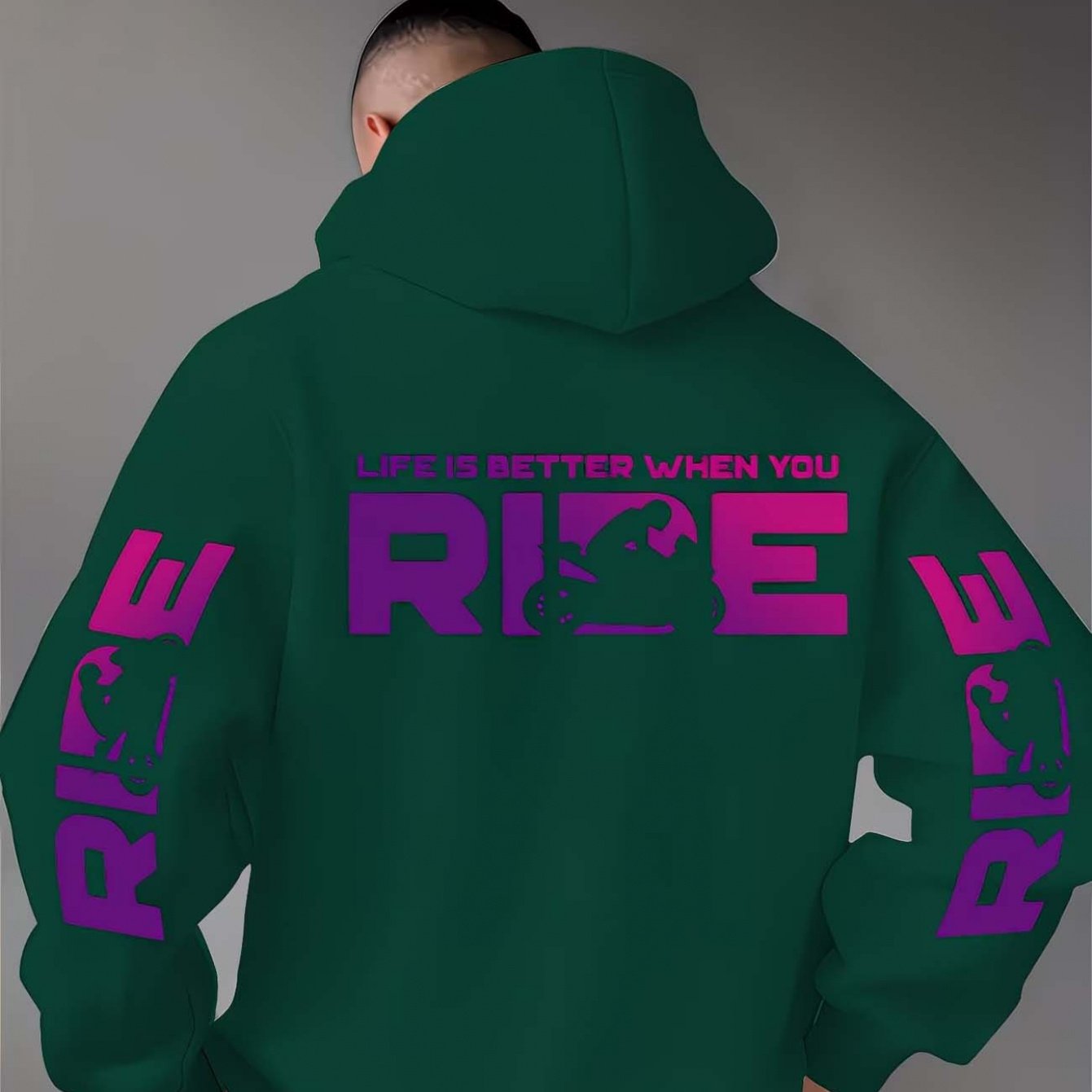 TEMU Symbol Hooded Sweatshirt, Featuring A "" Print That Embodies Biker And Lifestyle, Serving As An Symbol For Enthusiasts To Connect. This Men's