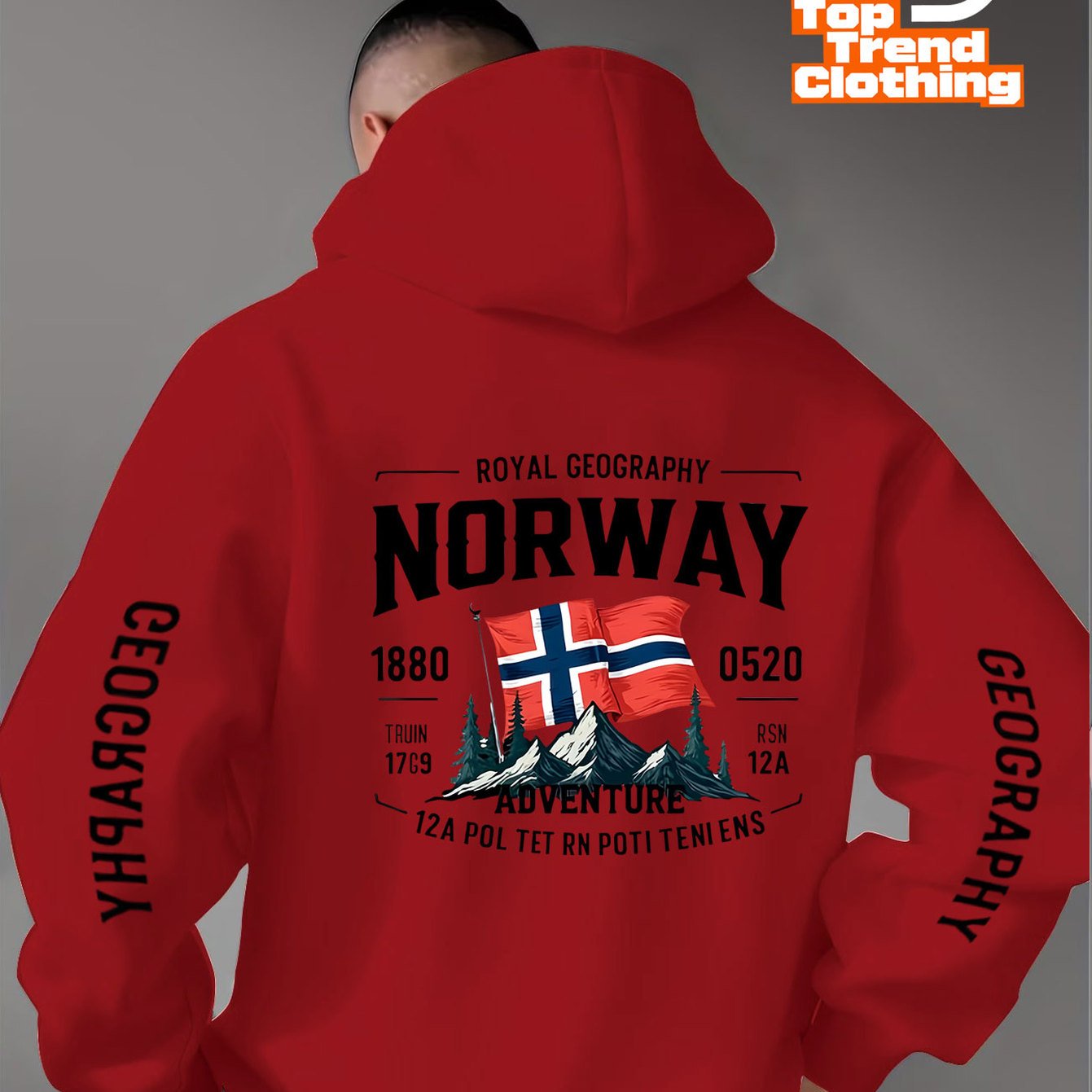 TEMU Norway Norway Flag Mountain Outdoor Adventure Double-sided Sleeve Print Hooded Sweatshirt