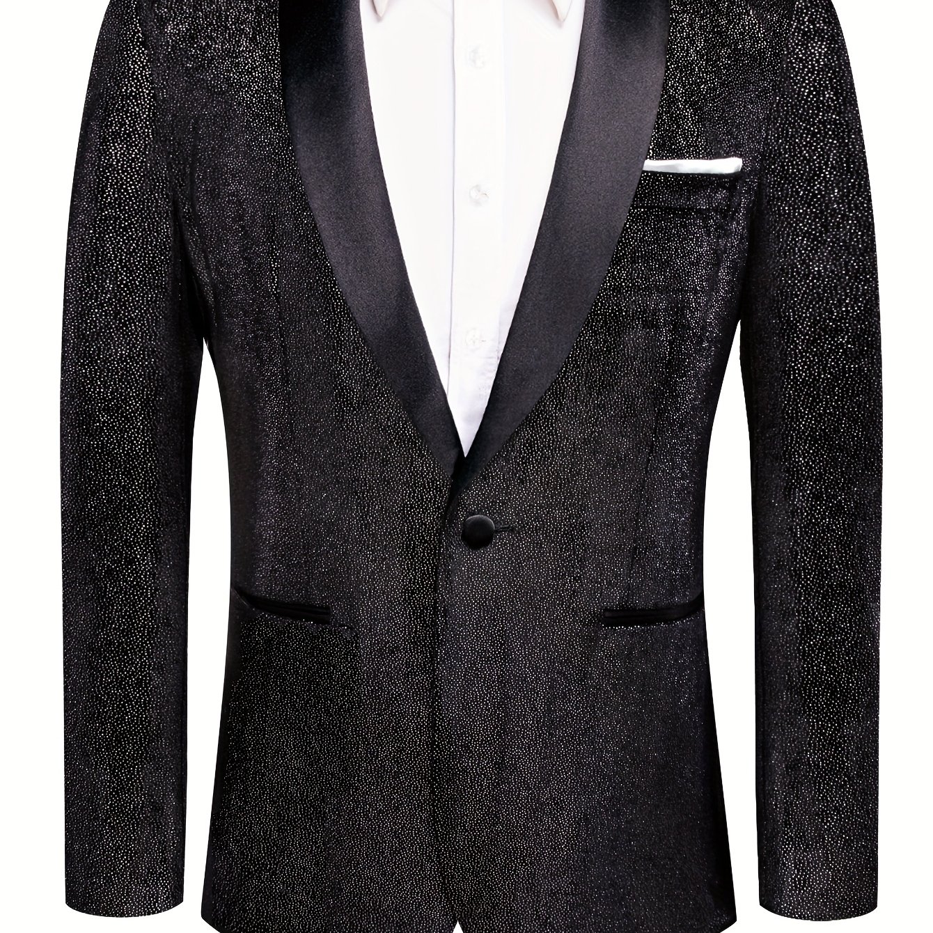 Image of Men's Slim Fit Black Sequin Tuxedo Jacket, Shawl Lapel Single Breasted Formal Blazer For Wedding, Prom, Nightclub, Stage Performance, Plus Size