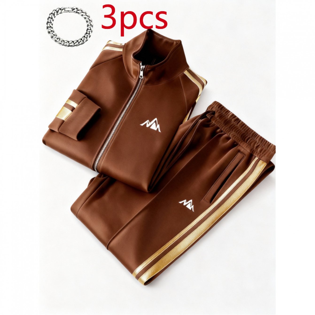 Image of 's Casual Sports Suit - 3pcs Set With Zip-up Stand Collar Jacket And Sweatpants, In Multiple Colors, Perfect For , Casual Gatherings, And Street Fashion. Complimentary Bracelet