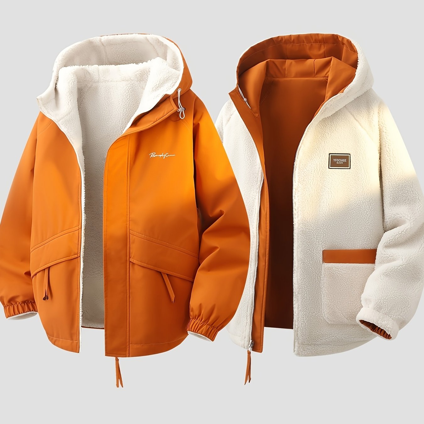 Men's Reversible Winter Hooded Jacket, Windproof & Warm