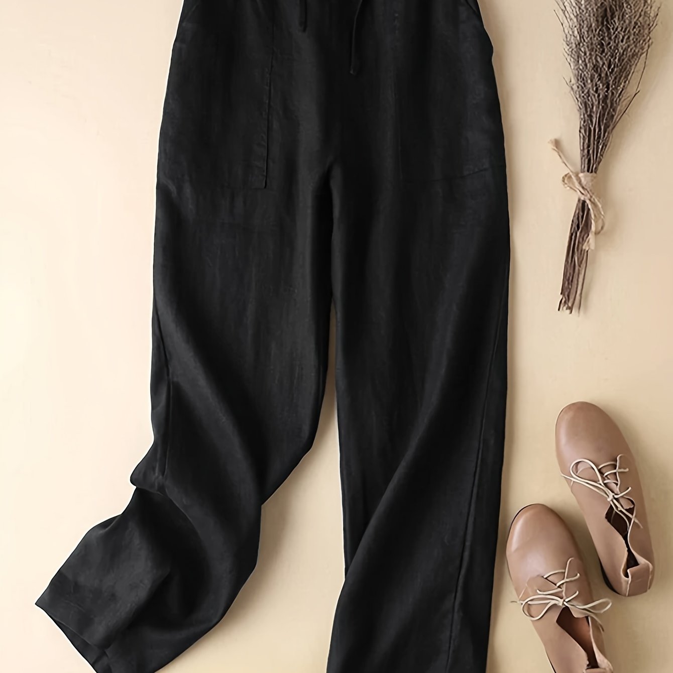 E-shop Plus Size - Plus Size - Elegante Damen Freizeit Hosen in Übergröße, einfarbig, hoher Bund, gerades Bein, mit und elastischem Bund